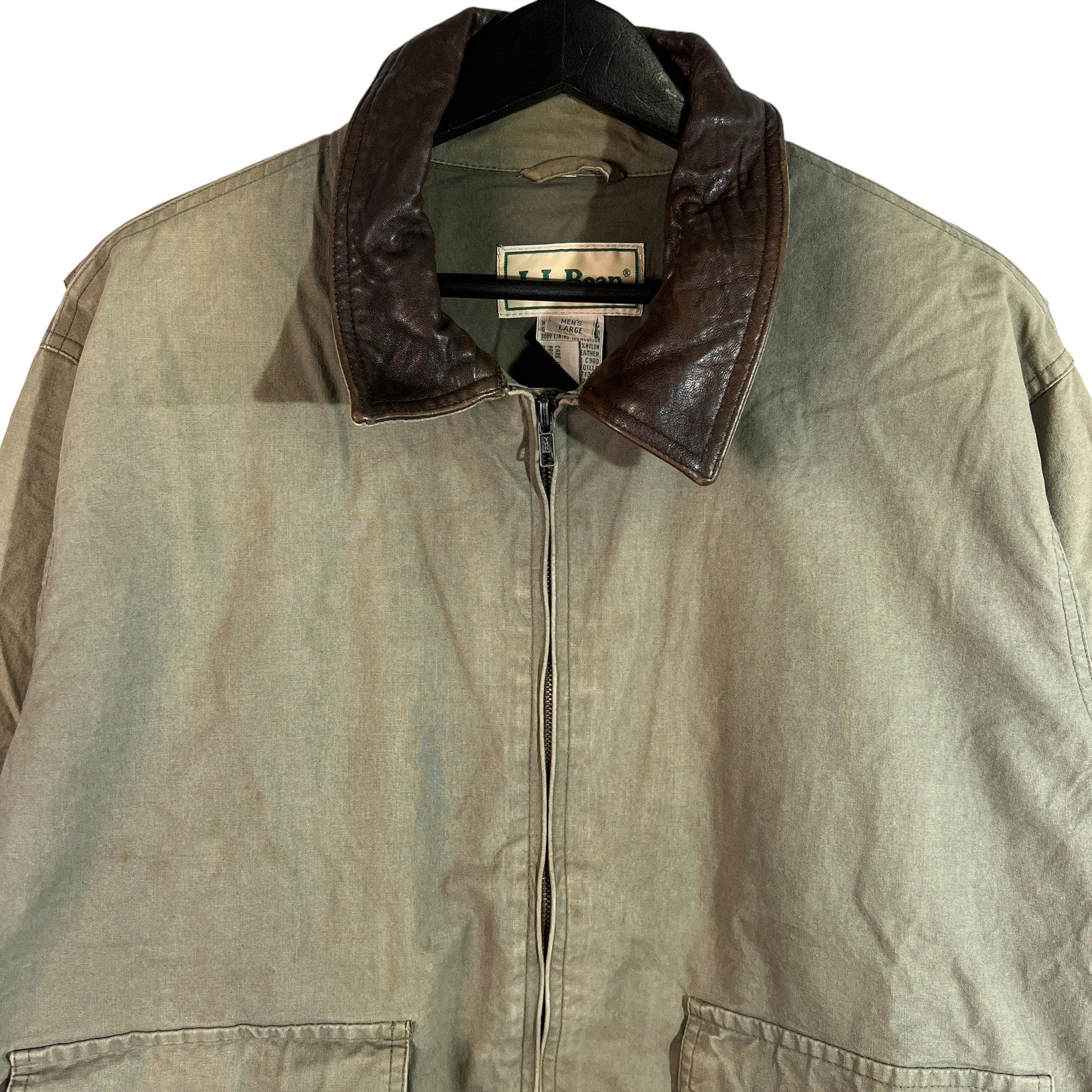 Collection of L.L.Bean Leather Collar Cotton Full Zip Jacket in a gallery layout