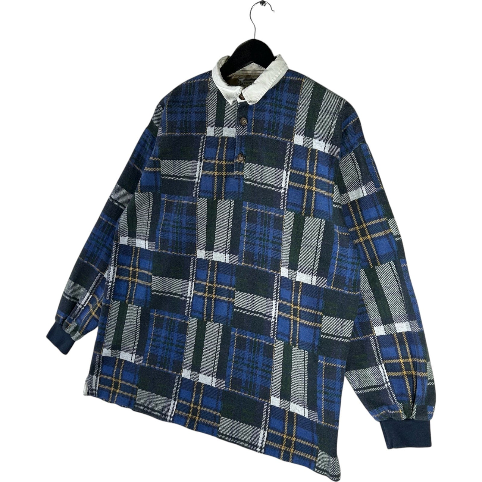 Collection of American Eagle Plaid Long Sleeve Rugby Polo in a gallery layout