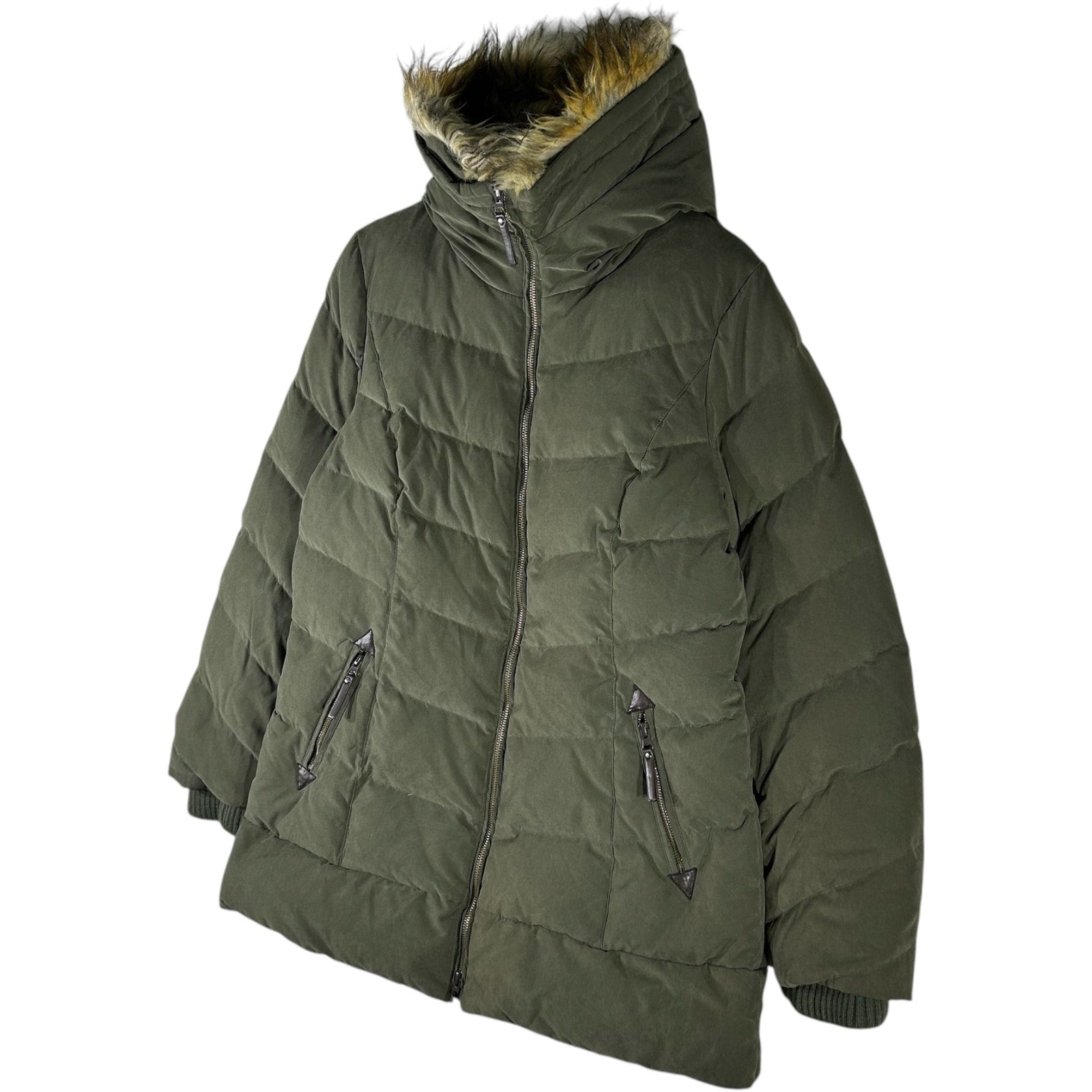 Collection of Women's DKNY Fur Hood Full Zip Puffer Jacket in a gallery layout