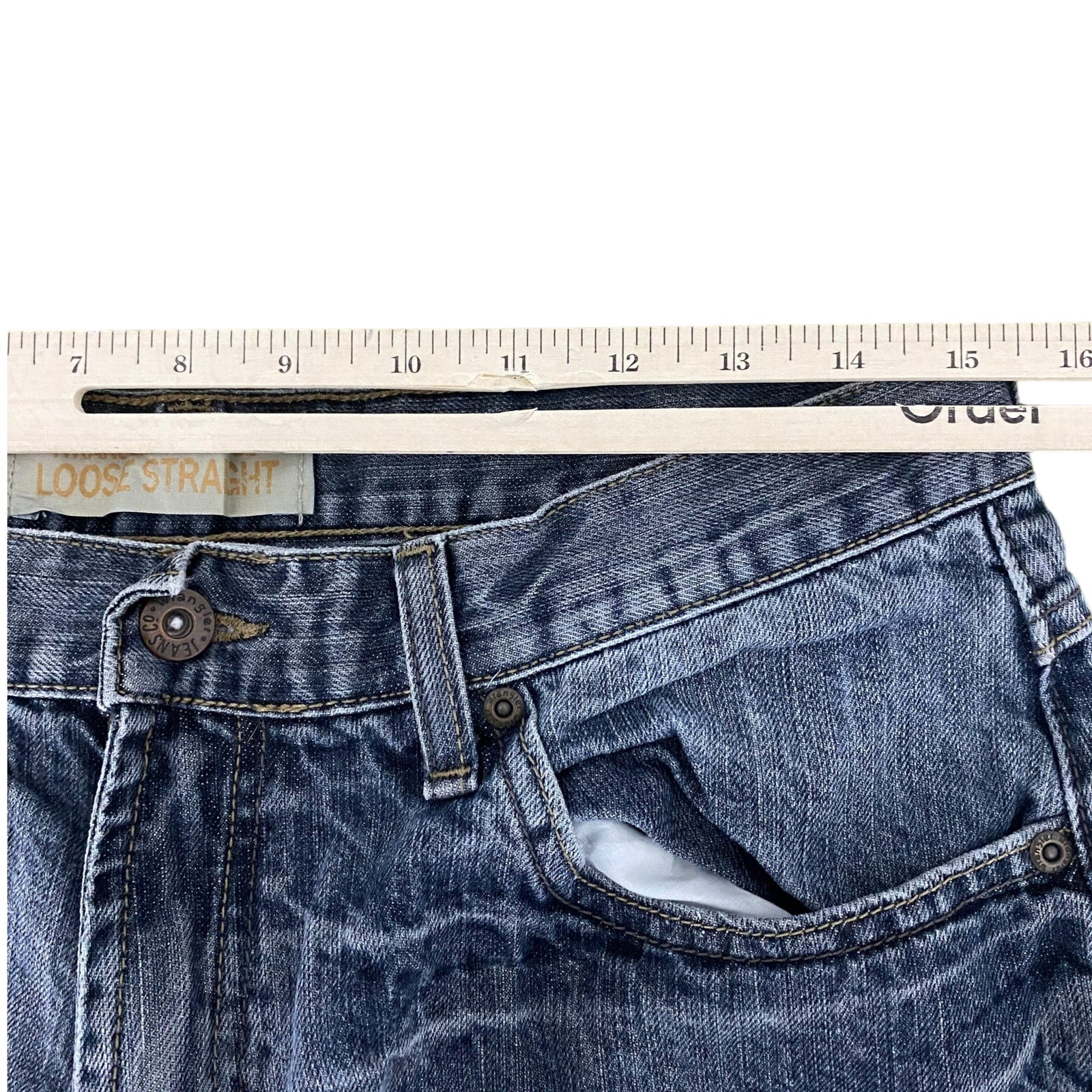 Collection of Wrangler Straight Leg Loose Dark Wash Denim Pants in a gallery layout