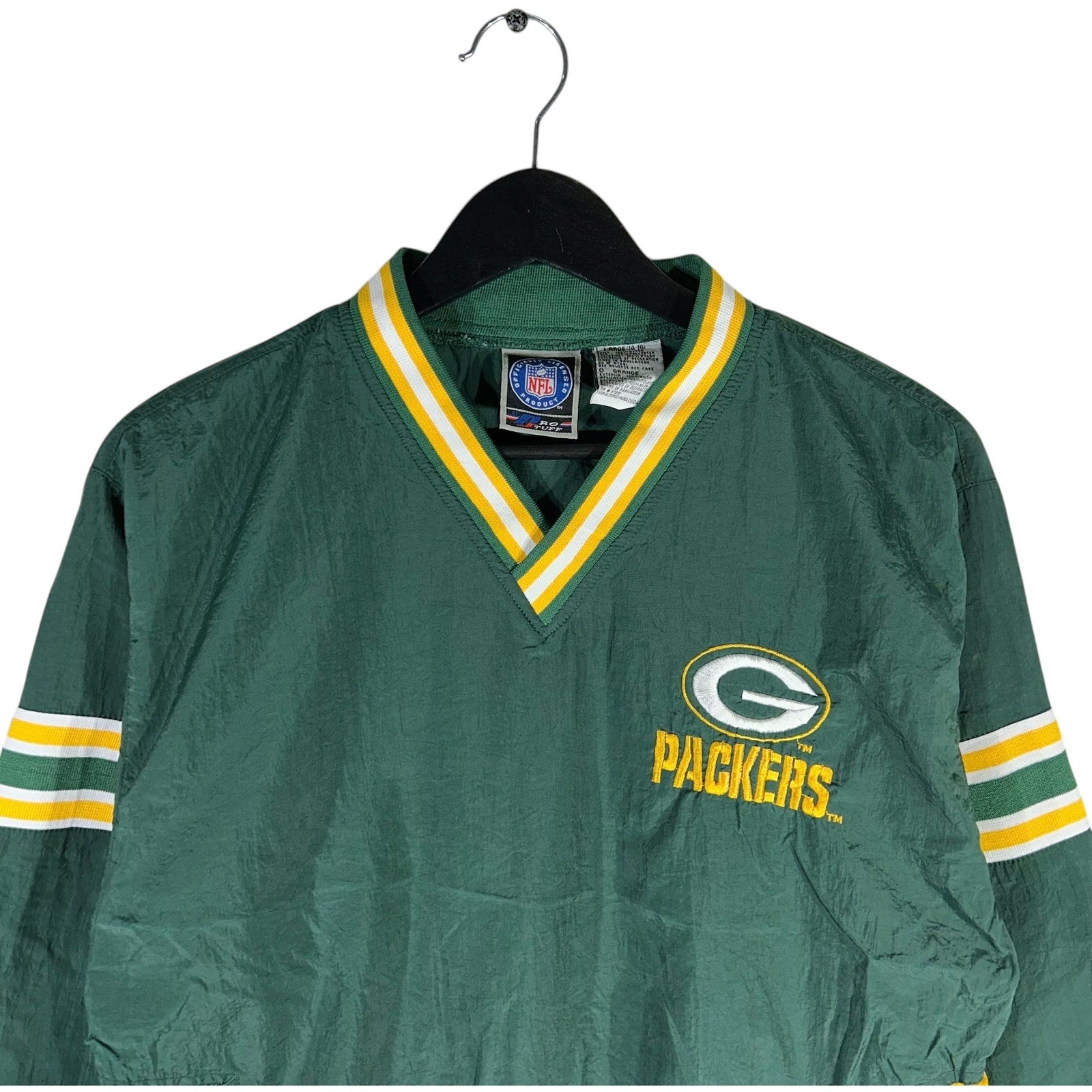 Collection of Vintage Youth NFL Green Bay Packers Nylon Warm-Up Jacket in a gallery layout