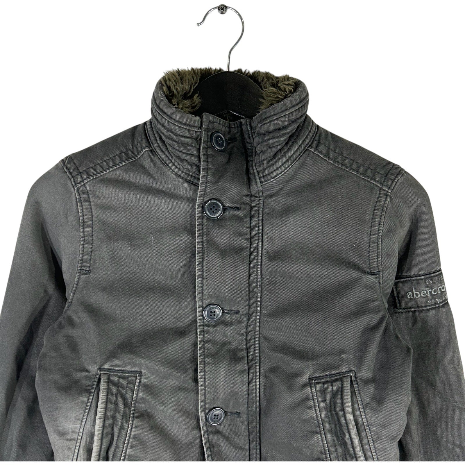 Collection of Women's Abercrombie Fur Lining Button-up Jacket in a gallery layout