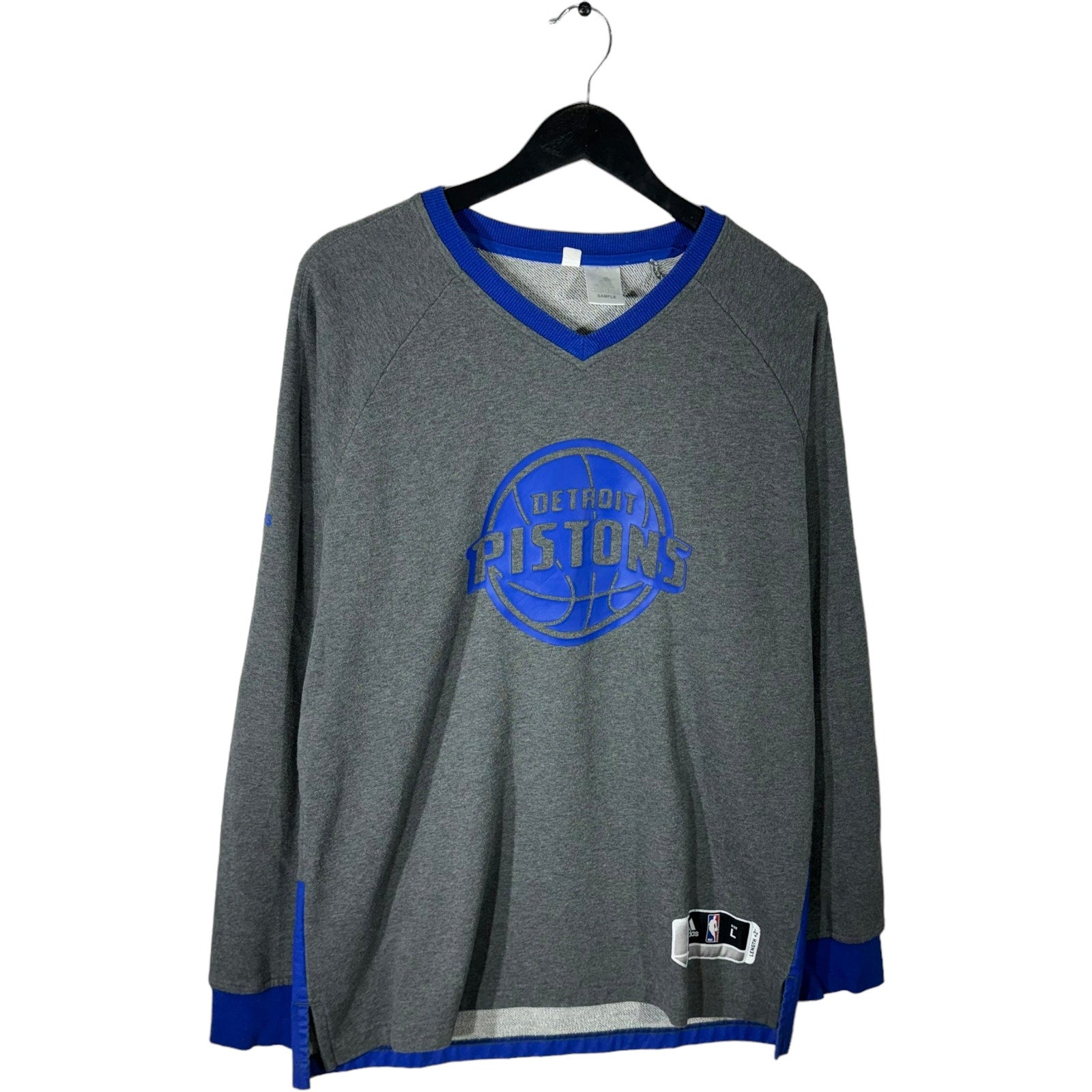 Collection of Sample Adidas Detroit Pistons V-Neck NBA Crewneck in a gallery layout