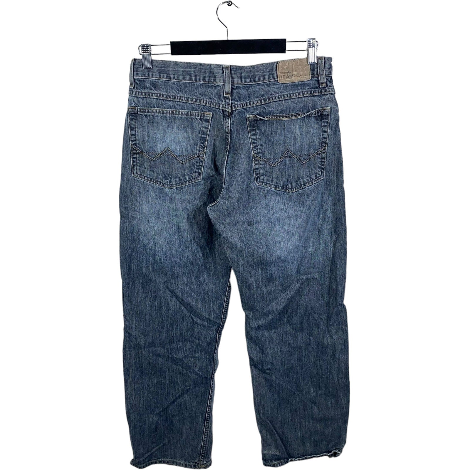 Collection of Wrangler Straight Leg Loose Dark Wash Denim Pants in a gallery layout