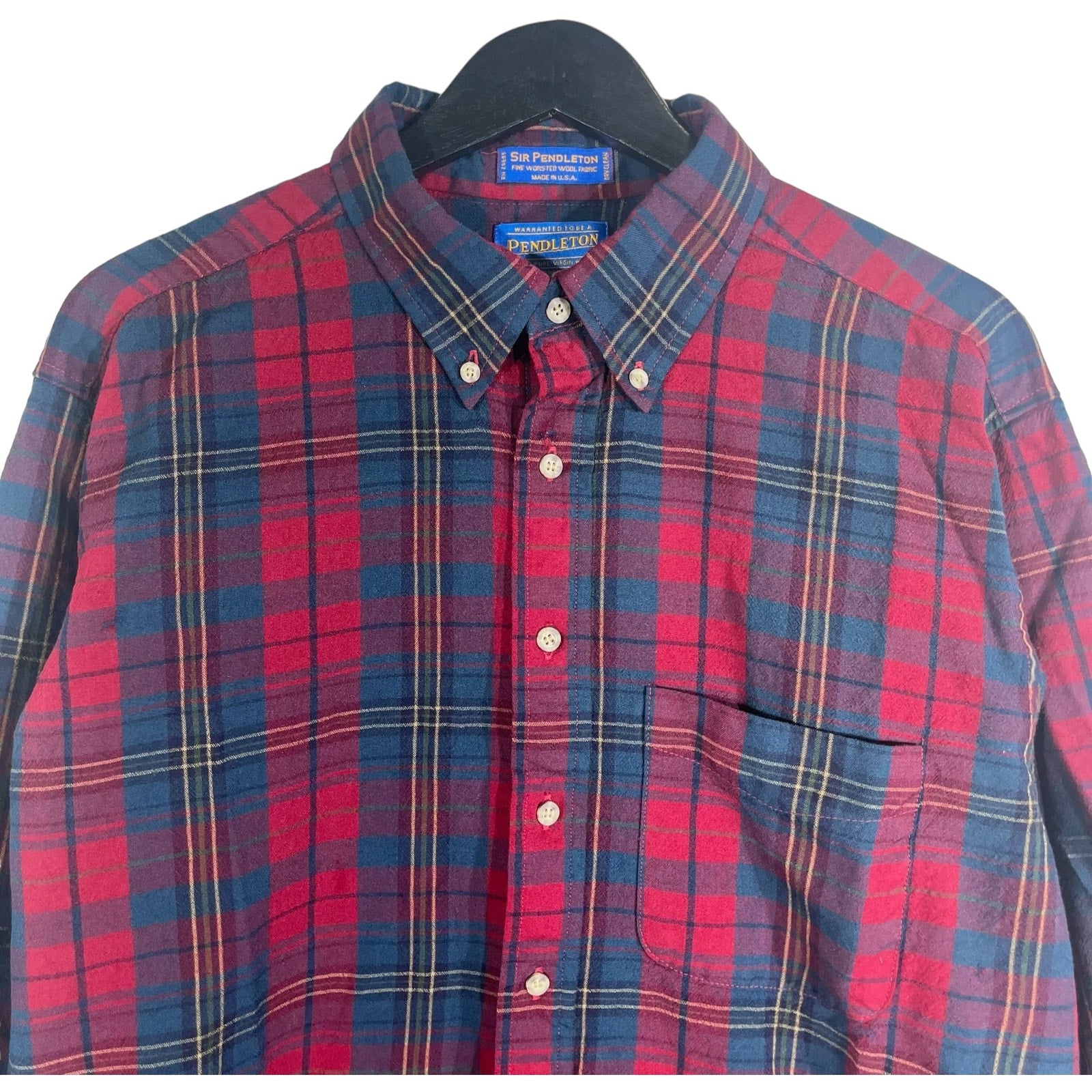 Collection of Pendleton Wool Plaid Distressed Long Sleeve Flannel in a gallery layout