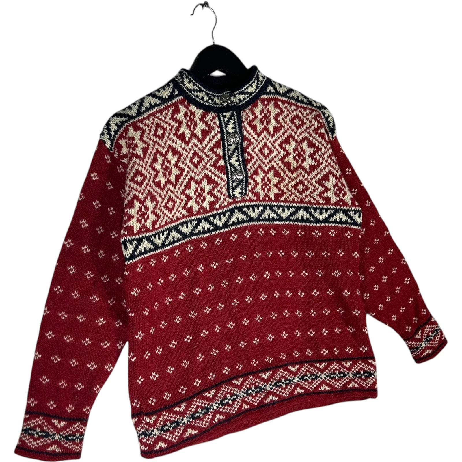 Collection of Women's L.L. Bean Quarter Button Geometric Sweater in a gallery layout