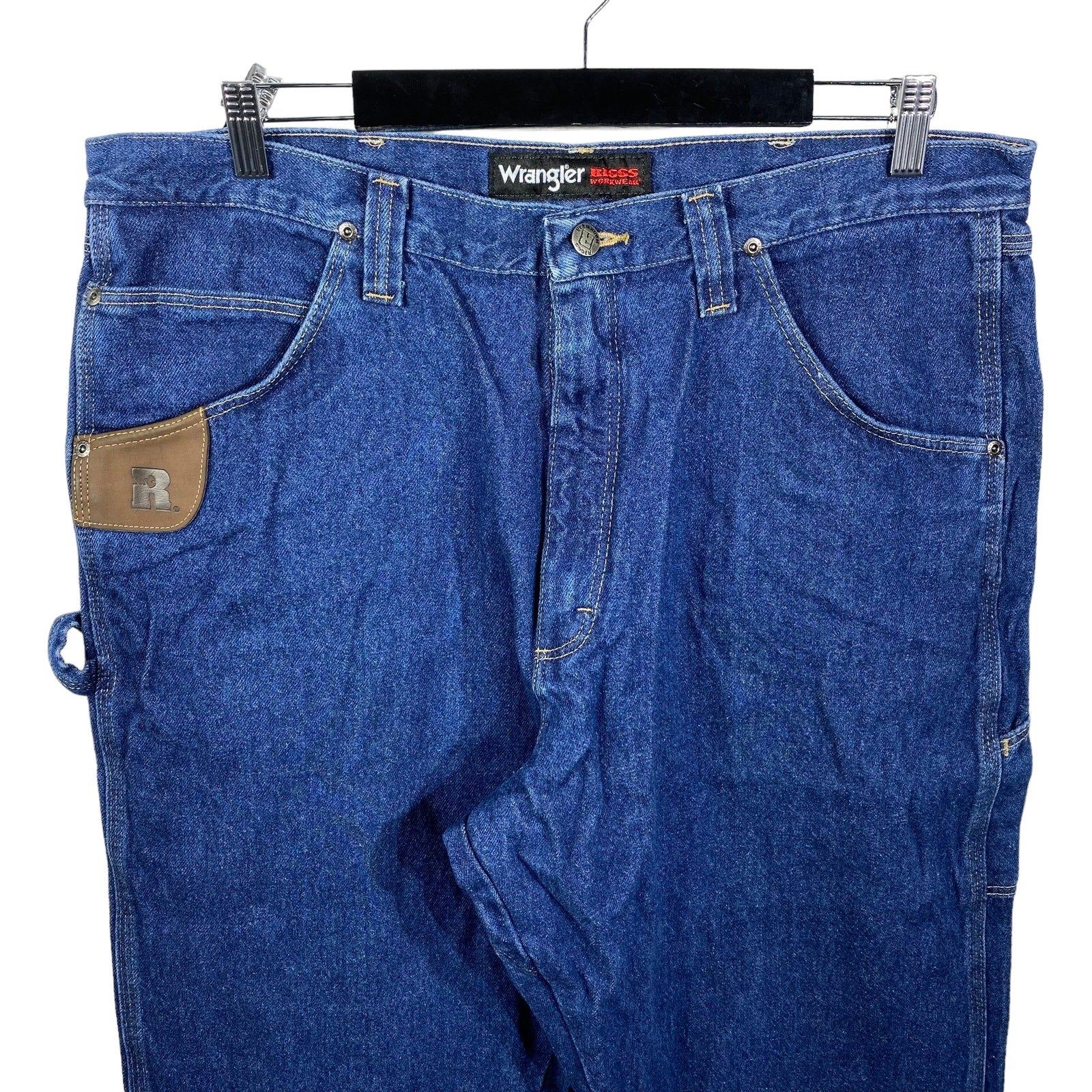 Collection of Wrangler Rigs Workwear Zip Fly Carpenter Straight Leg Denim Pants in a gallery layout