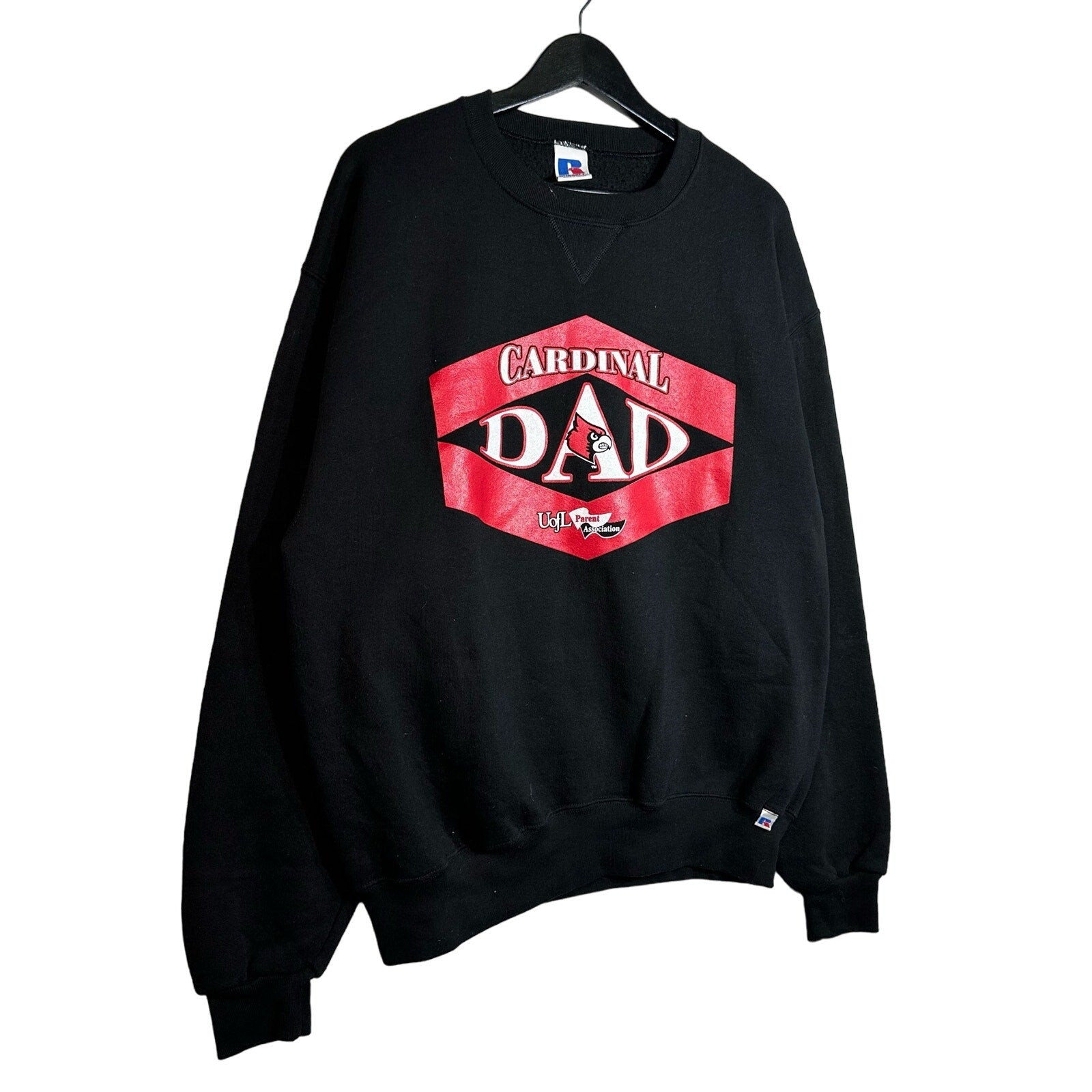 Collection of University of Louisville Cardinal “Dad” Parents Association Russell Athletic Crewneck Sweatshirt in a gallery layout