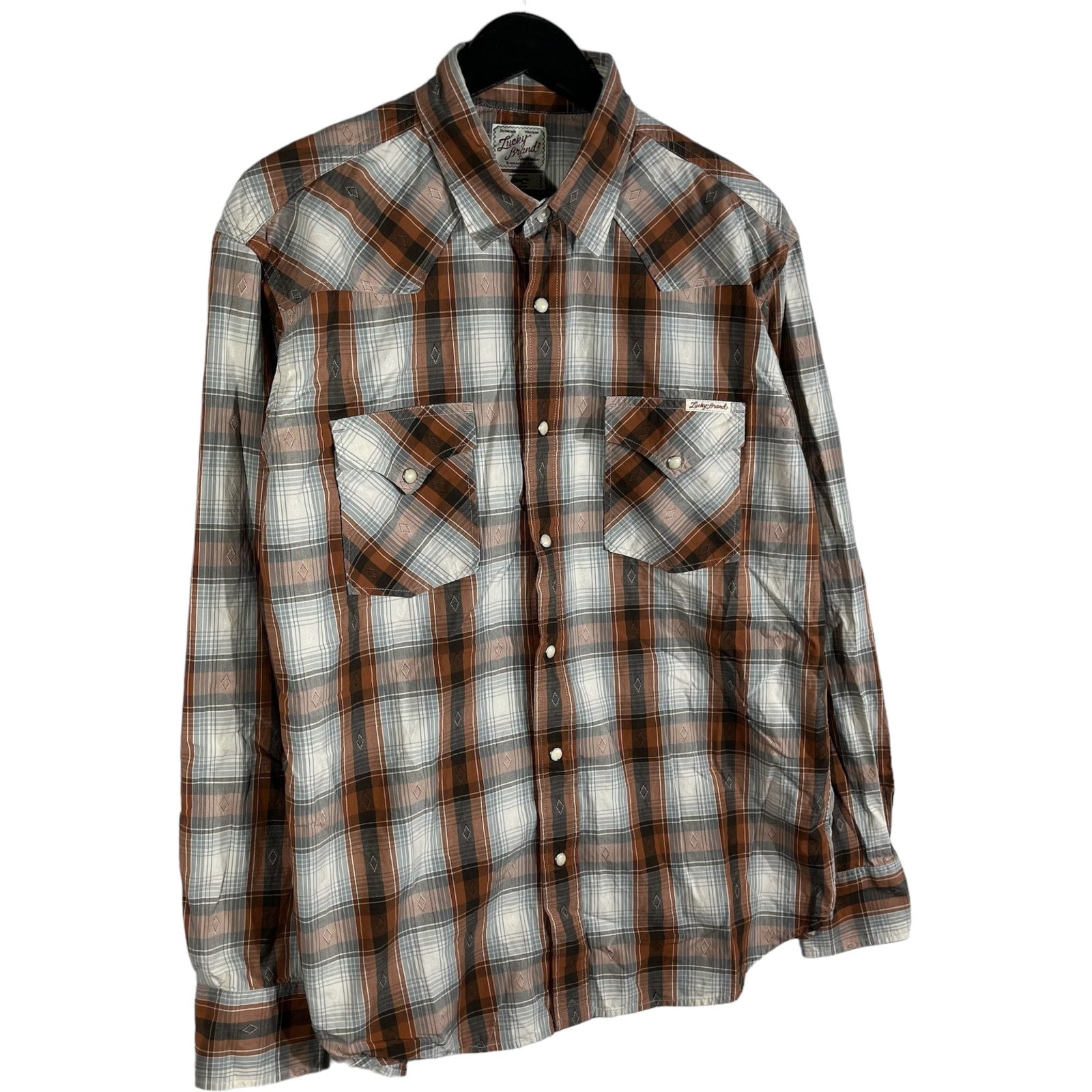 Collection of Lucky Brand Flannel Plaid Long Sleeve Button Down in a gallery layout