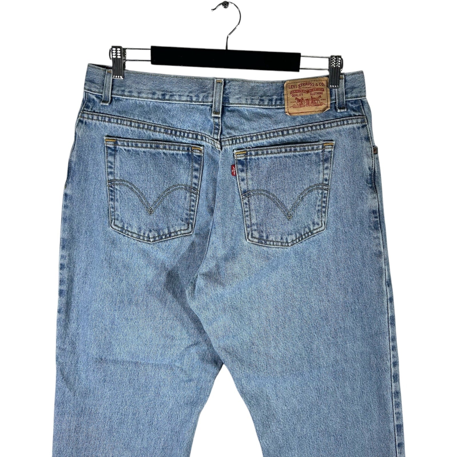 Collection of Levi's 505 Denim Wide Leg Jeans 34.5x28 in a gallery layout