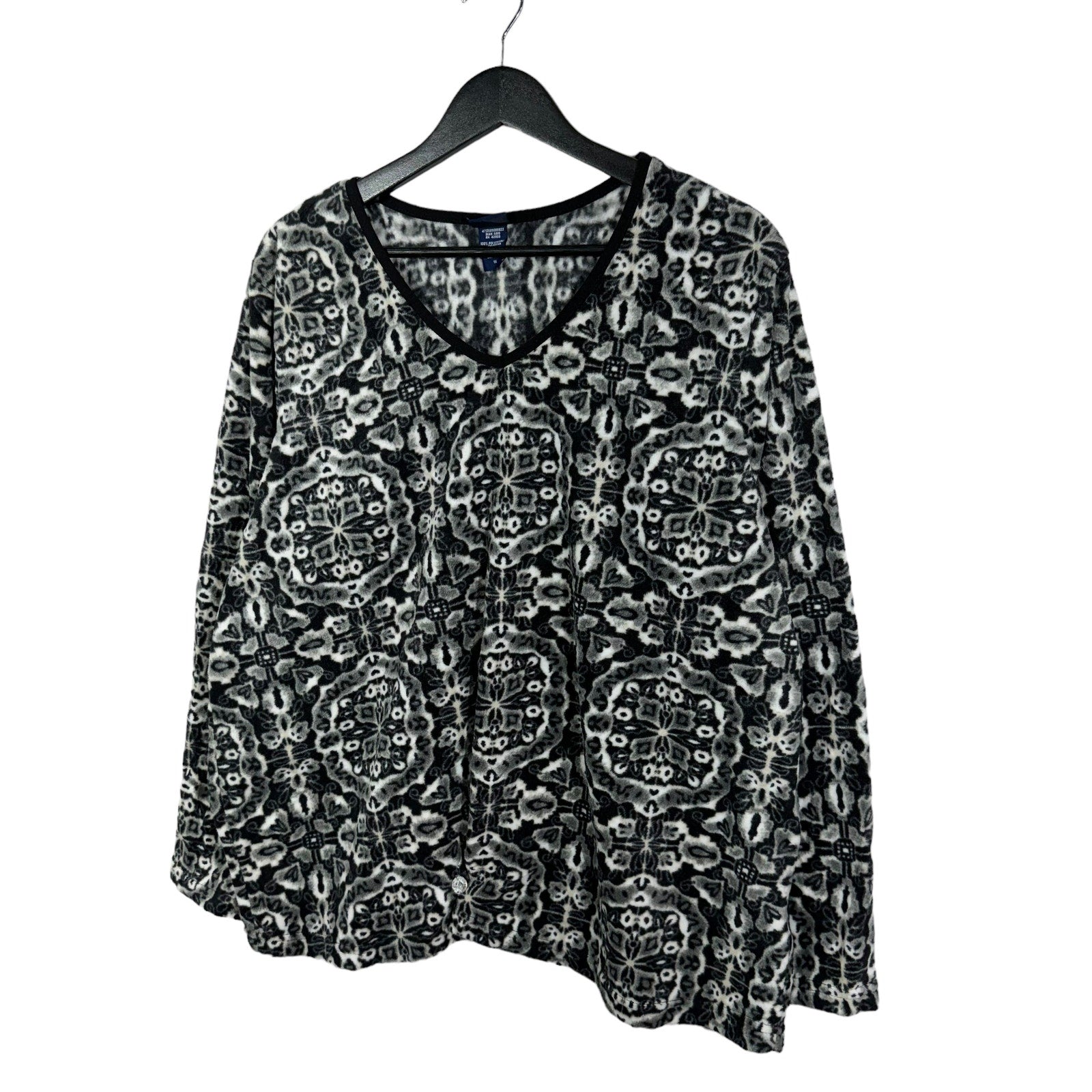 Collection of Womens Kaleidoscope Pattern V-Neck Fleece Sweater in a gallery layout