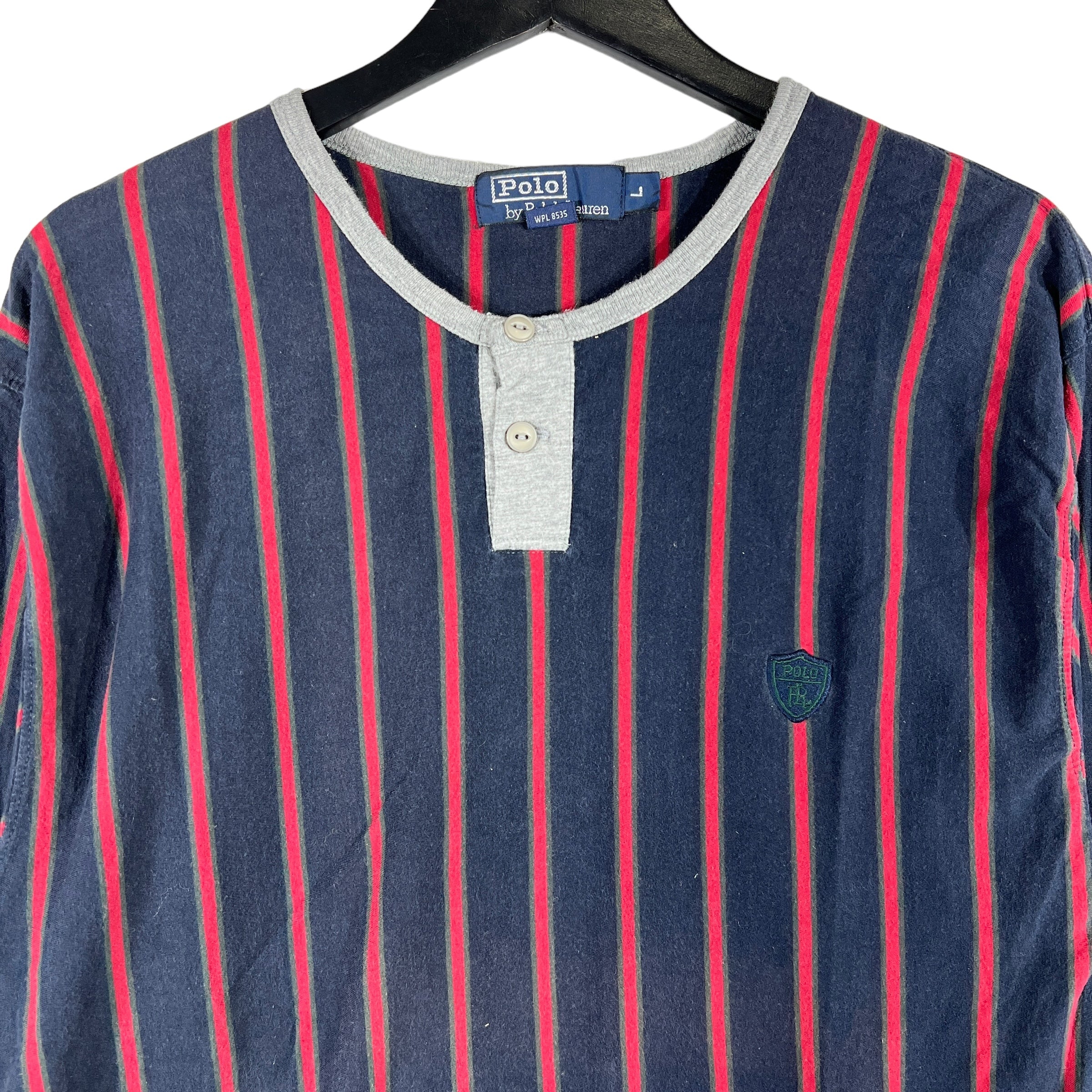 Collection of Polo Ralph Lauren Vertical Stripe Long Sleeve Henley in a gallery layout