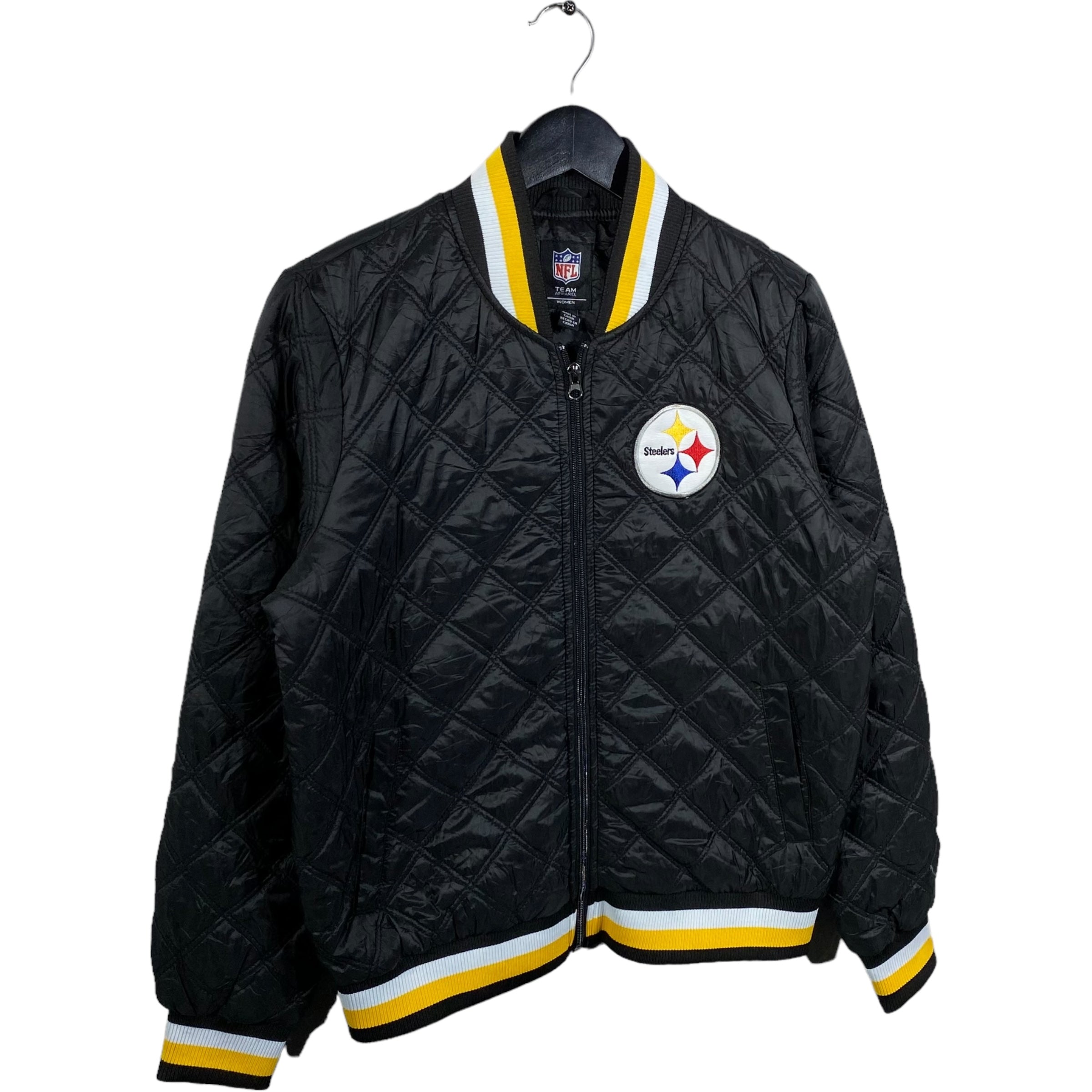 Collection of Women NFL Pittsburg Steelers Diamond Stitched Full Zip Jacket in a gallery layout