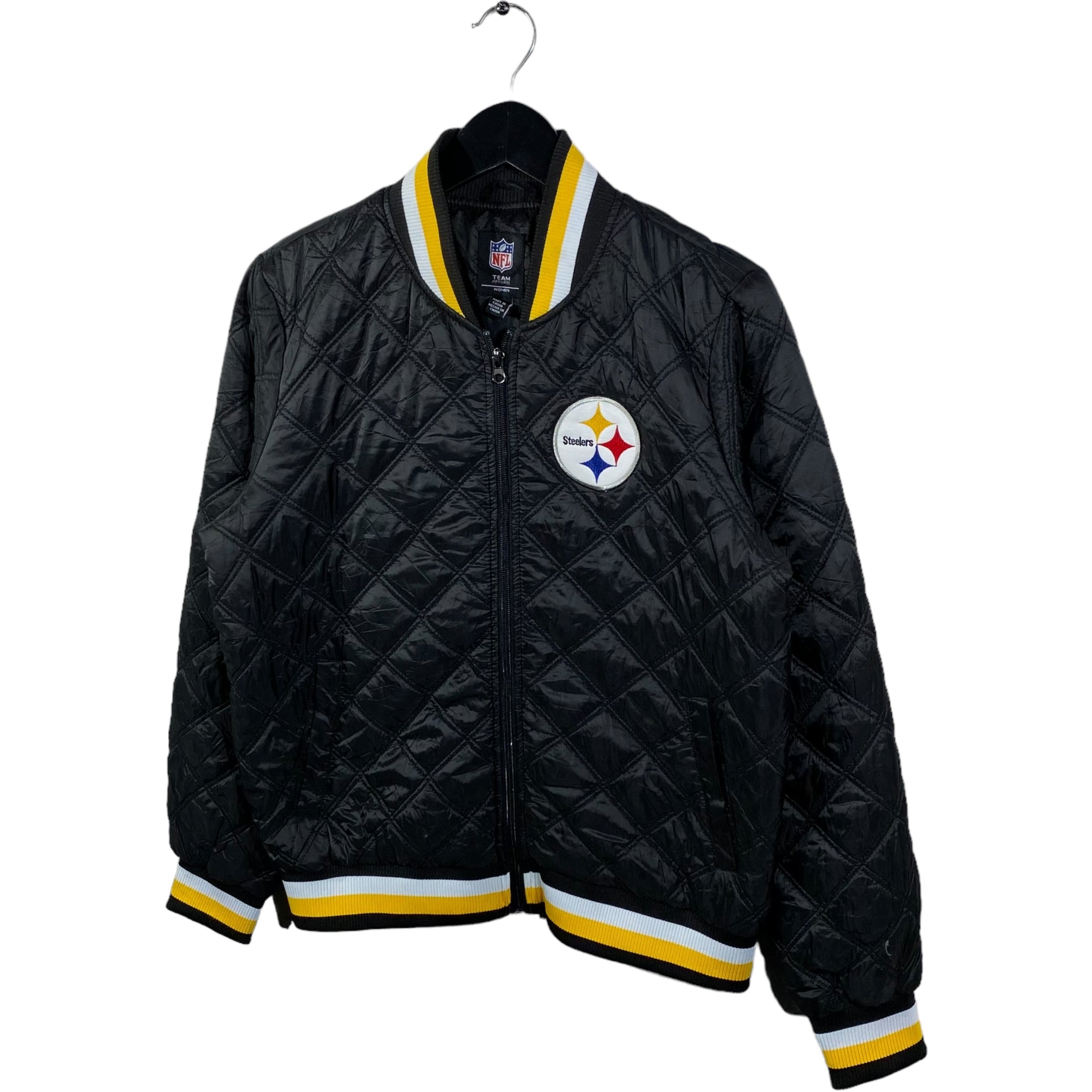 Collection of Women NFL Pittsburg Steelers Diamond Stitched Full Zip Jacket in a gallery layout