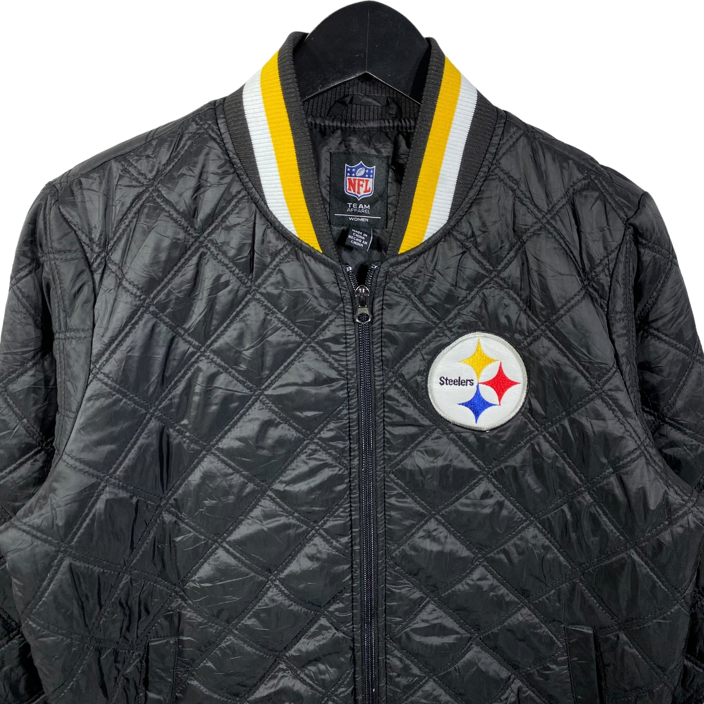 Collection of Women NFL Pittsburg Steelers Diamond Stitched Full Zip Jacket in a gallery layout