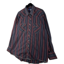 Collection of Wrangler Long Tail Striped Pearl Snap Button Down in a gallery layout