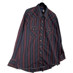 Collection of Wrangler Long Tail Striped Pearl Snap Button Down in a gallery layout