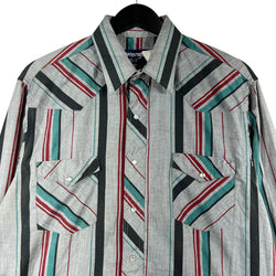 Collection of Wrangler Cowboy Cut Striped Pearl Snap Button Down in a gallery layout