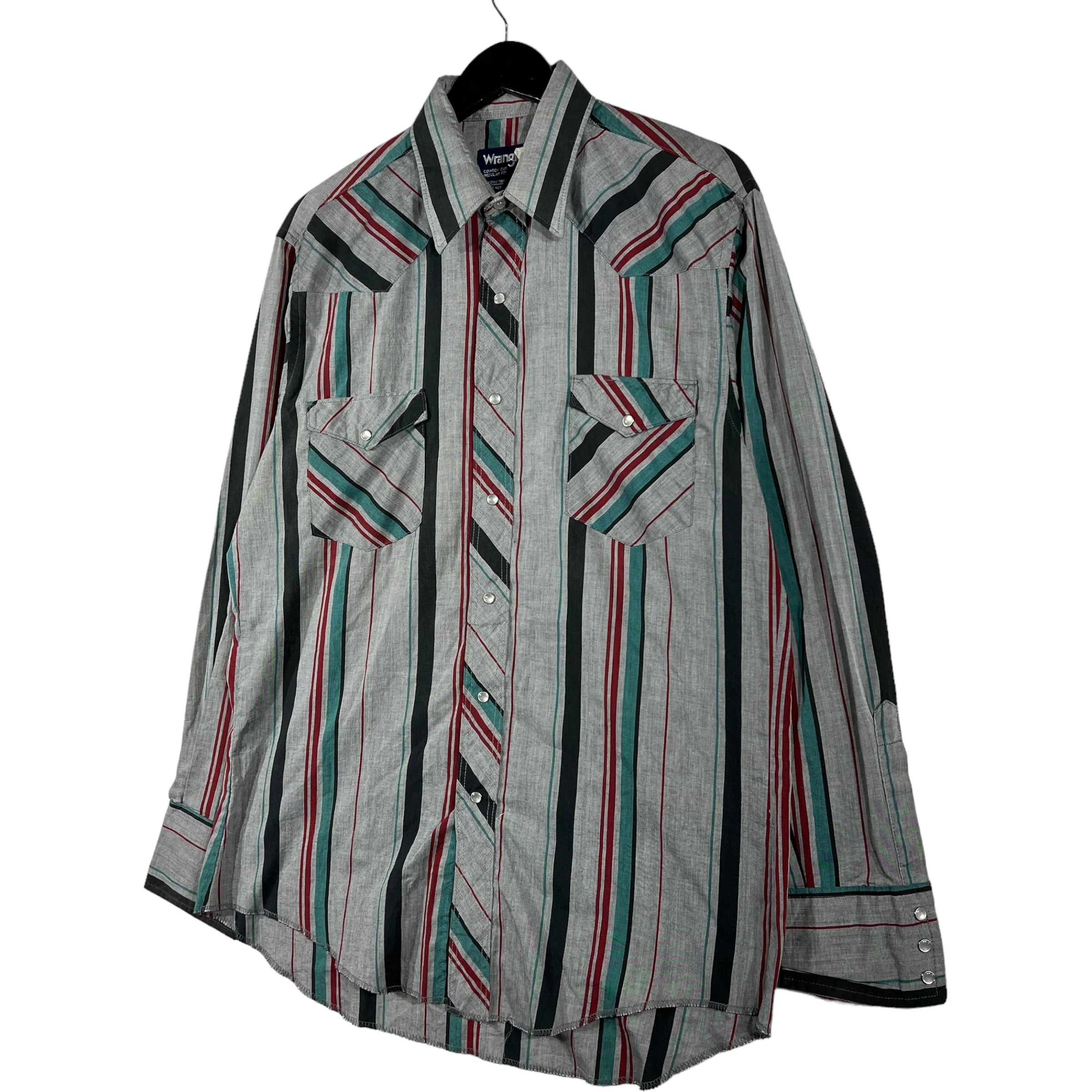 Collection of Wrangler Cowboy Cut Striped Pearl Snap Button Down in a gallery layout