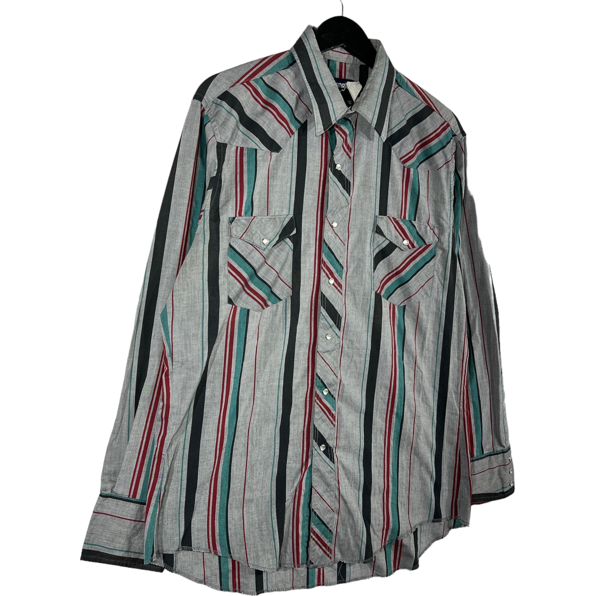 Collection of Wrangler Cowboy Cut Striped Pearl Snap Button Down in a gallery layout