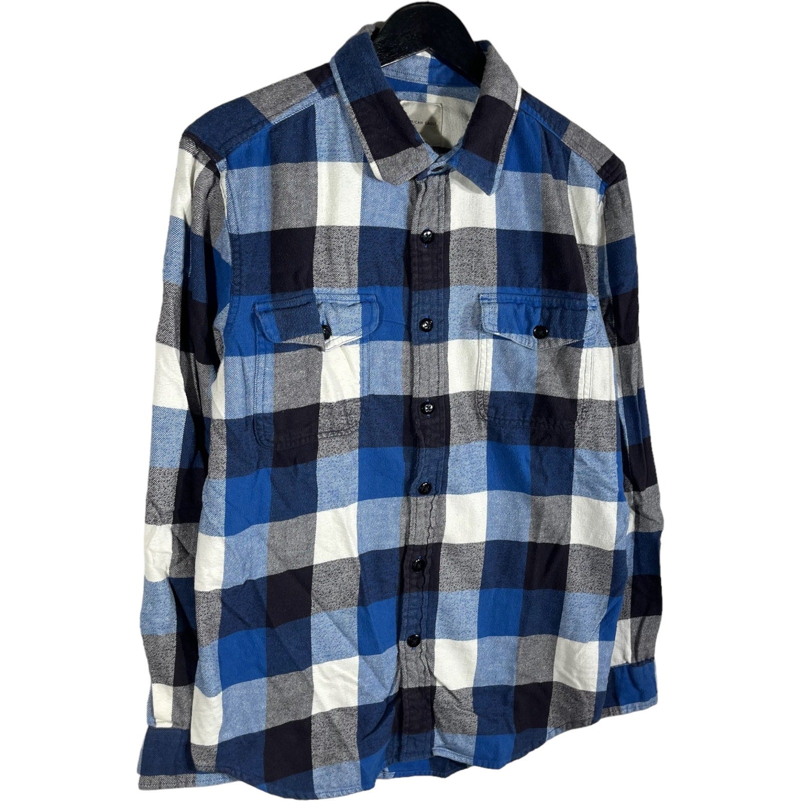 Collection of American Eagle Plaid Long Sleeve Flannel in a gallery layout
