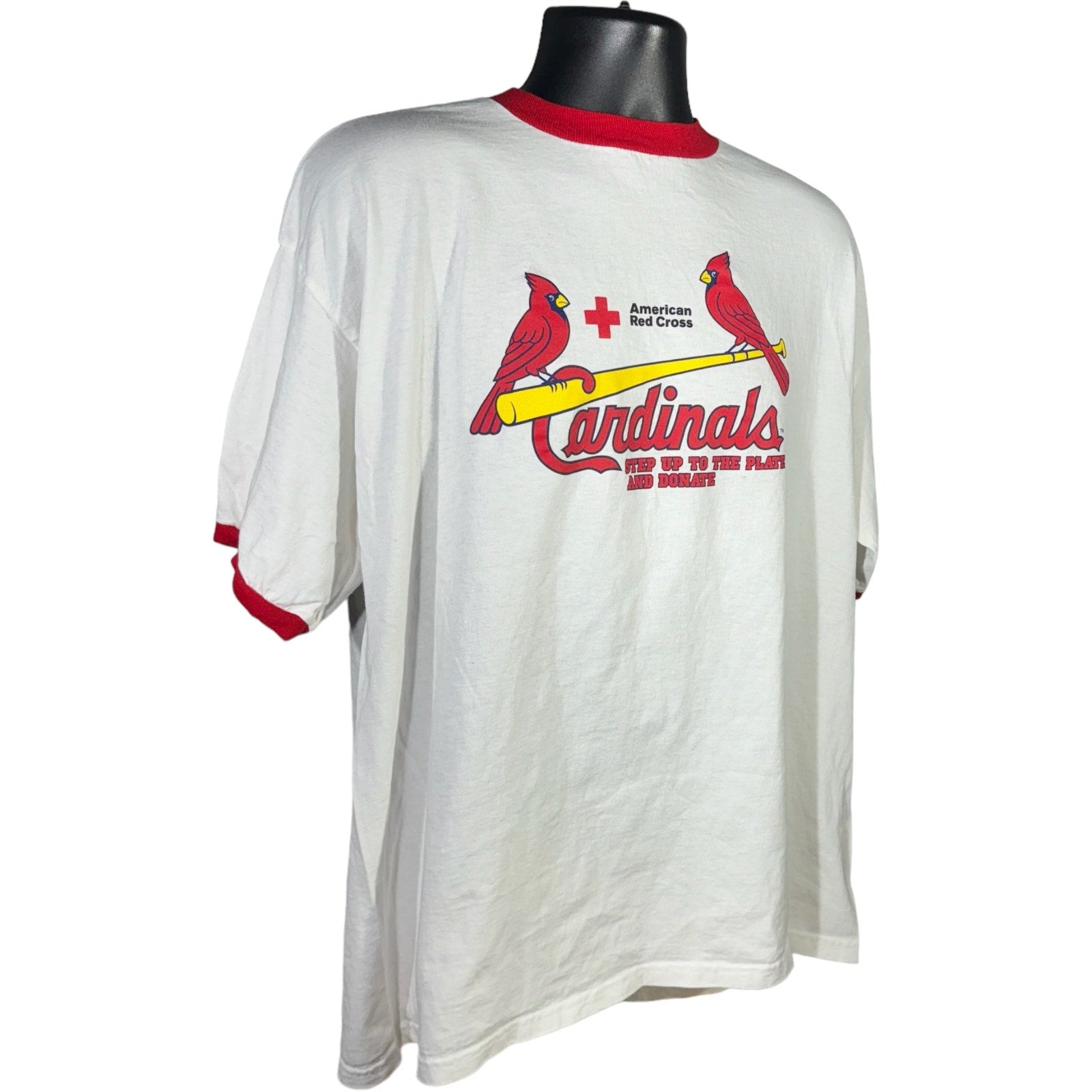 Collection of St. Louis Cardinals Red Cross Blood Drive MLB Ringer Tee in a gallery layout