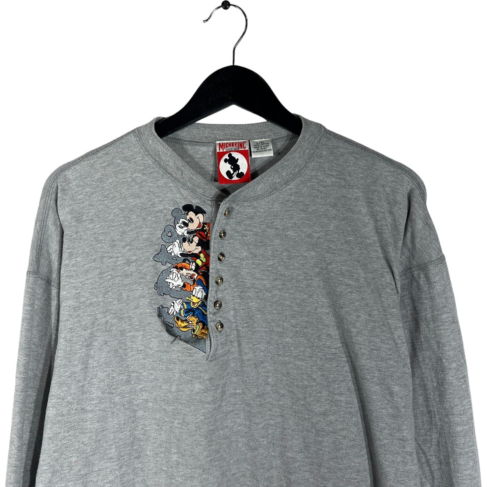 Collection of Mickey Inc Embroidered Characters Henley Long Sleeve in a gallery layout