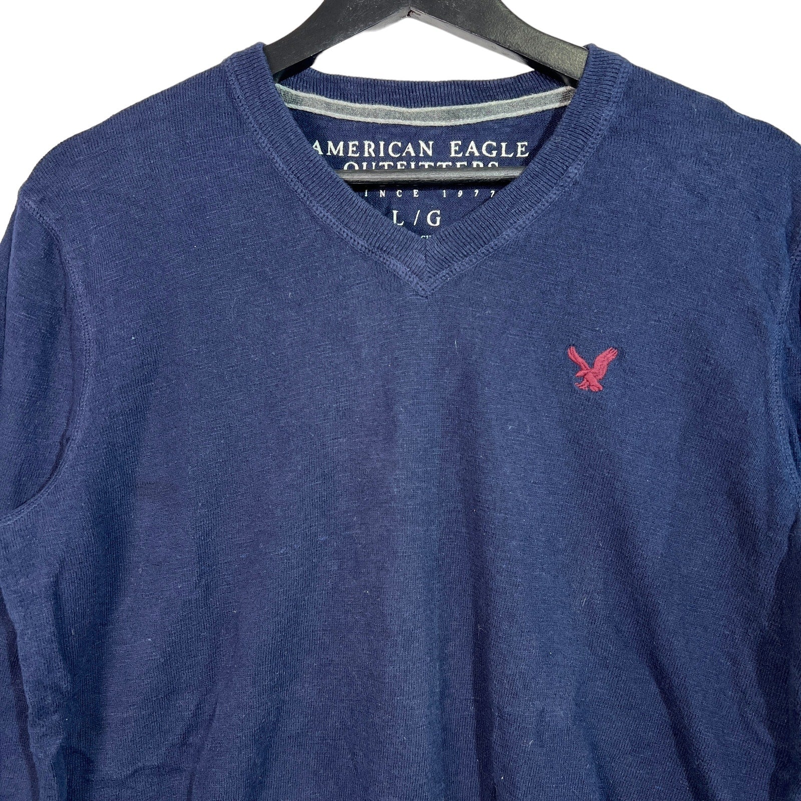 Collection of American Eagle Cotton V-Neck Sweater in a gallery layout