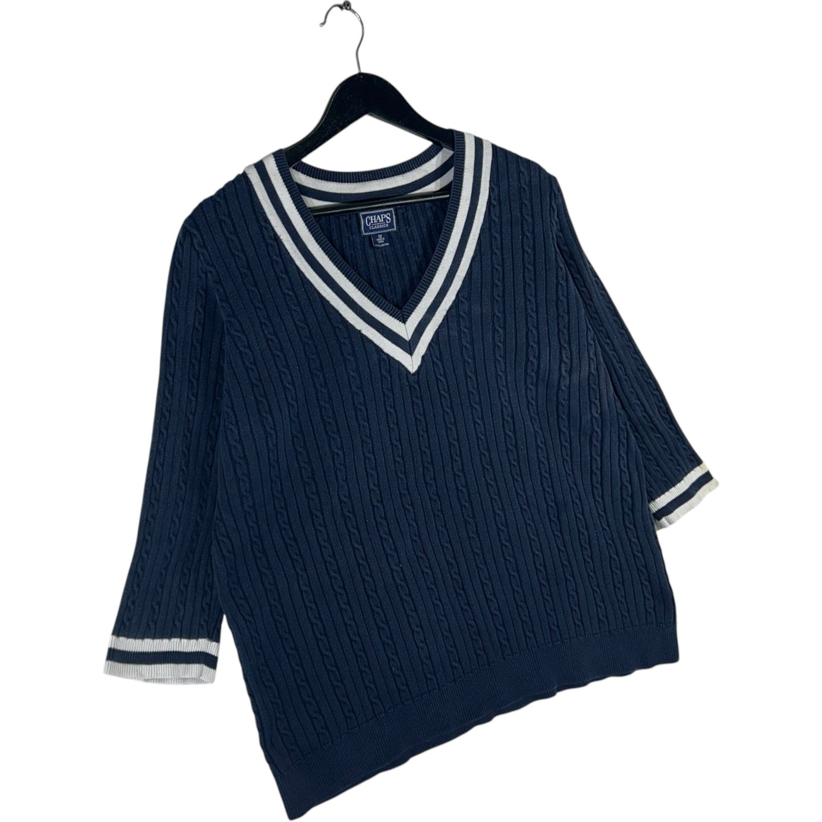 Collection of Women's Chaps 3/4 Sleeve V-Neck Sweater in a gallery layout