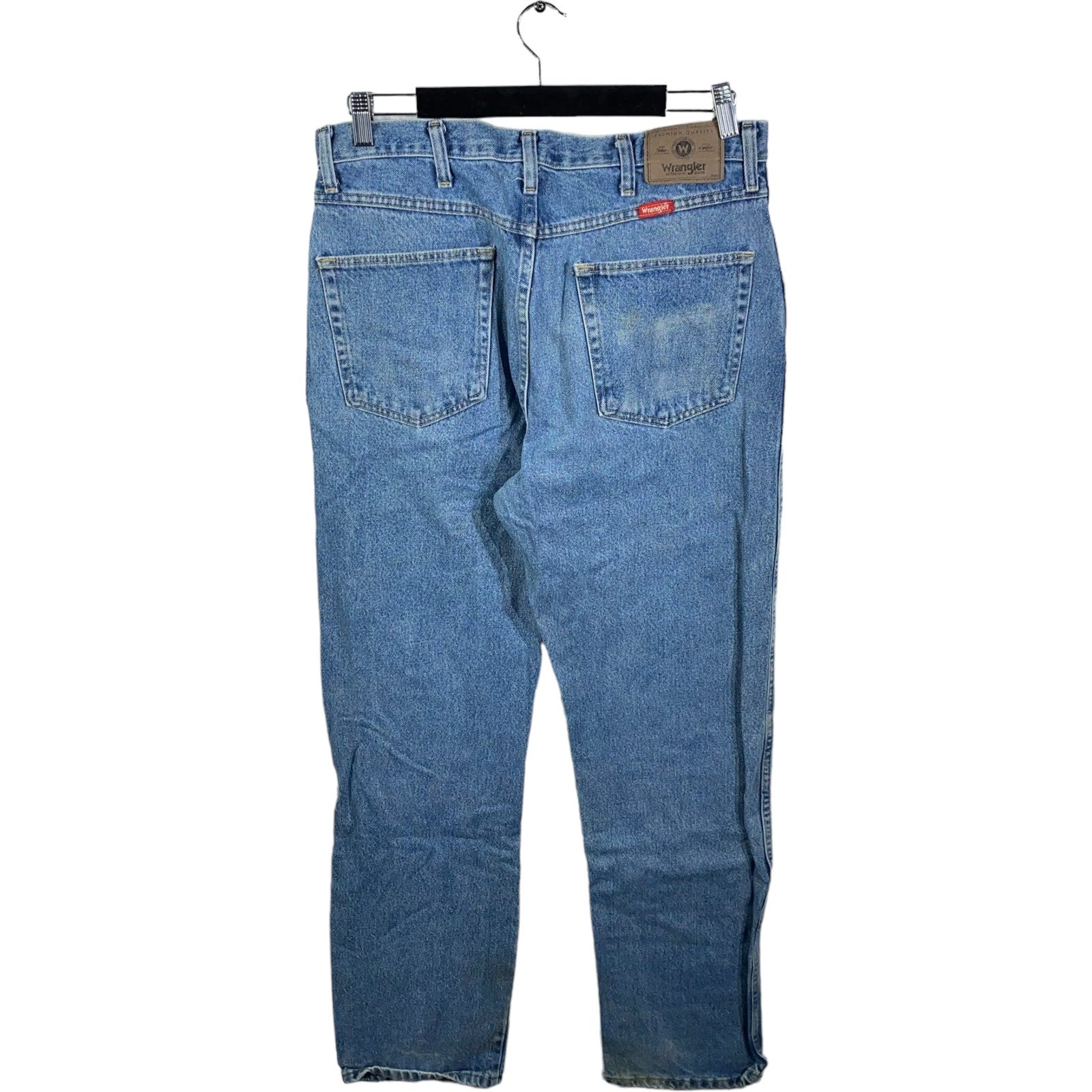 Collection of Wrangler Denim Straight Leg Jeans 34x34 in a gallery layout