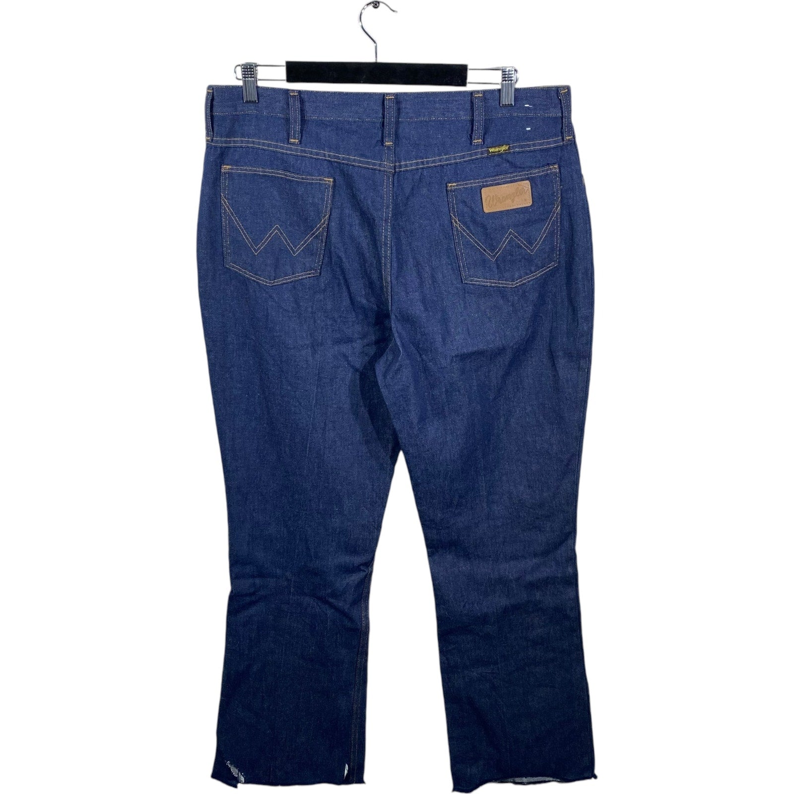 Collection of Wrangler Regular Fit Flared Denim Jeans 38 x 33 in a gallery layout