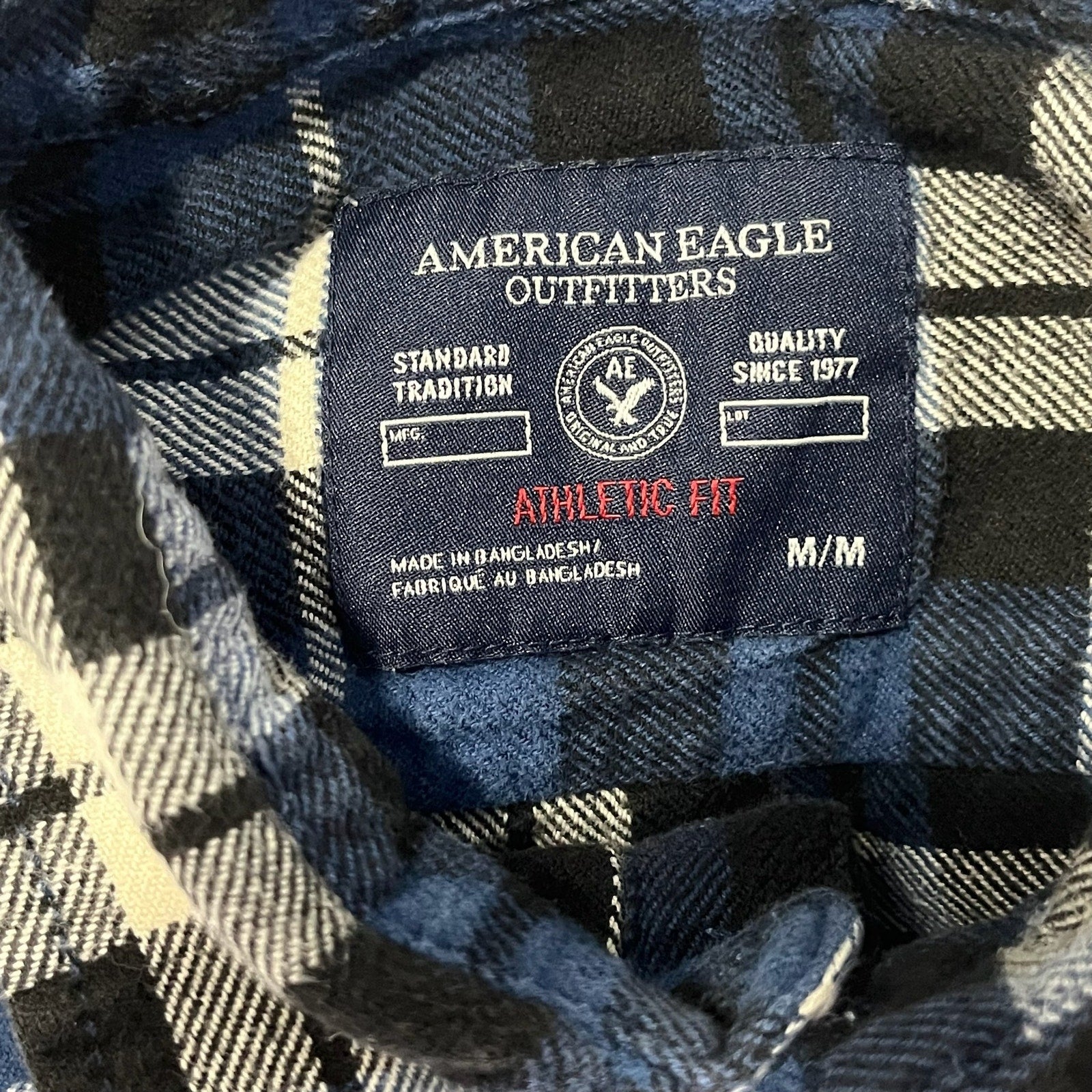 Collection of American Eagle Plaid Long Sleeve Flannel in a gallery layout