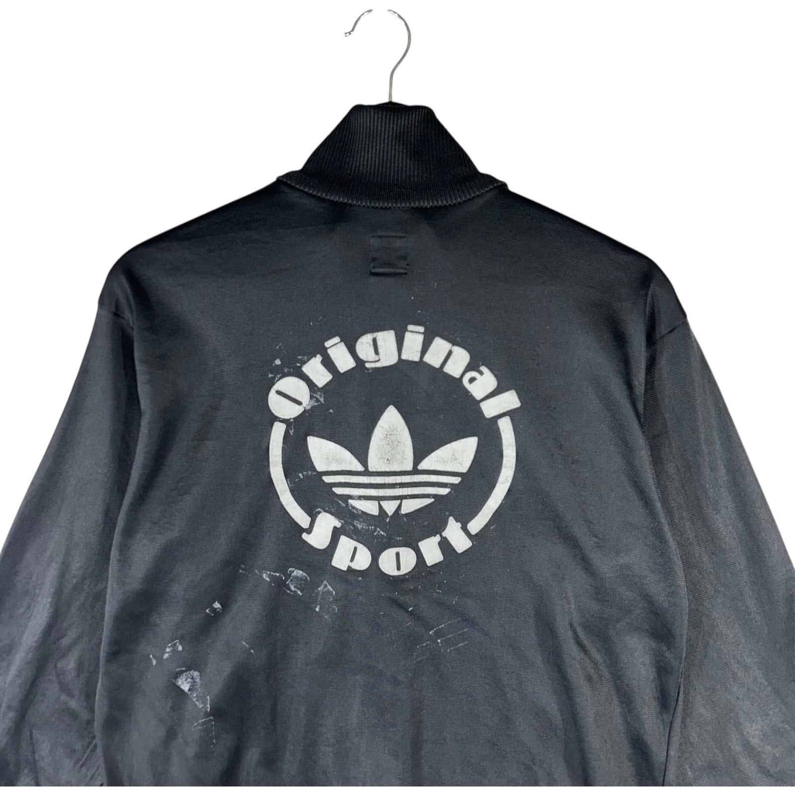 Collection of Adidas Front and Back Spellout Track Full Zip Windbreaker in a gallery layout