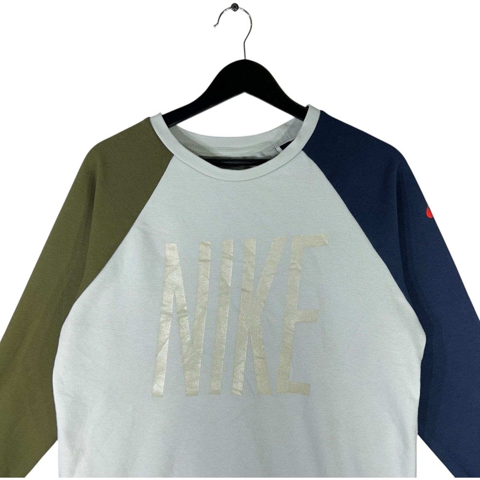Collection of Nike Big Spell Out Colorblock Dri Fit Crewneck in a gallery layout
