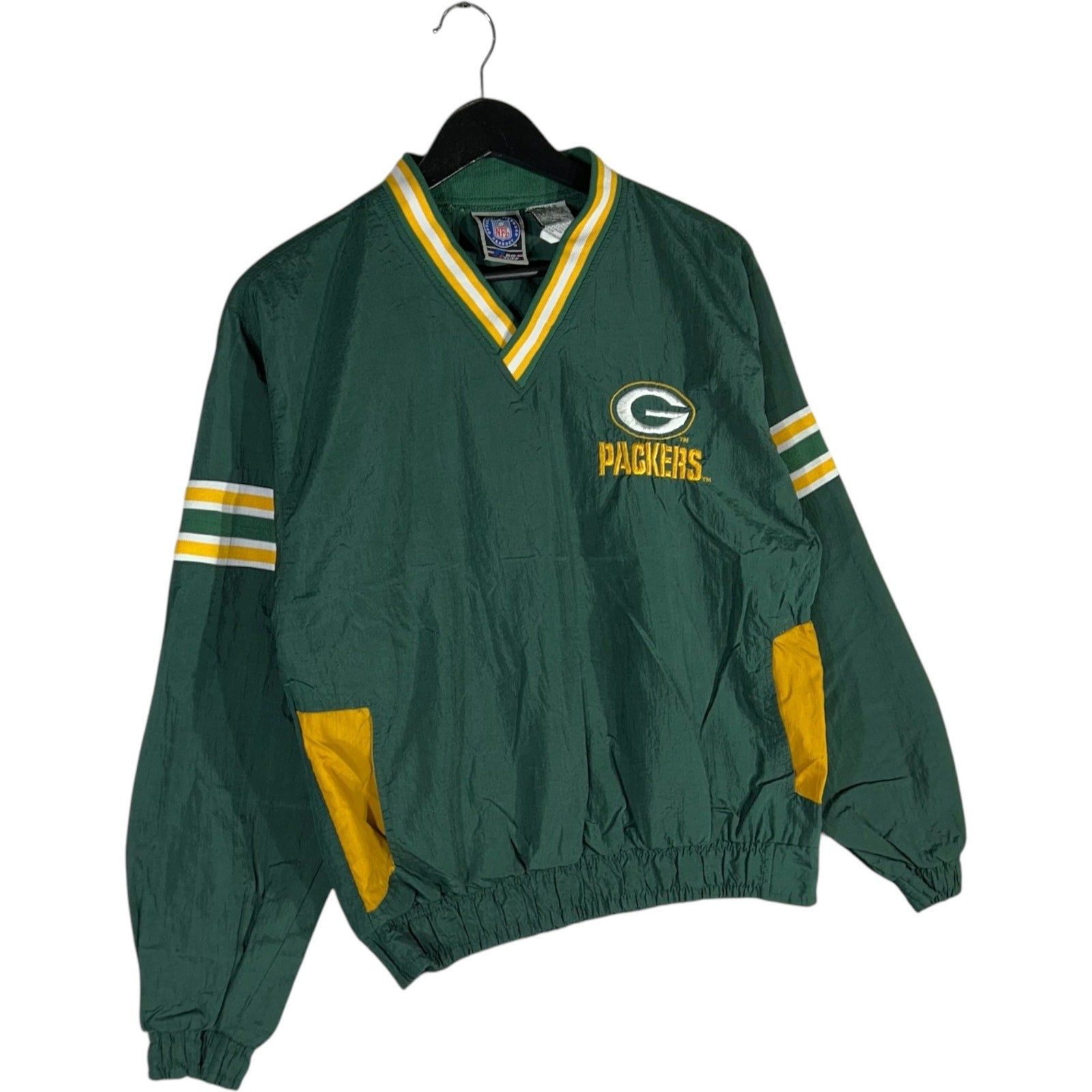 Collection of Vintage Youth NFL Green Bay Packers Nylon Warm-Up Jacket in a gallery layout