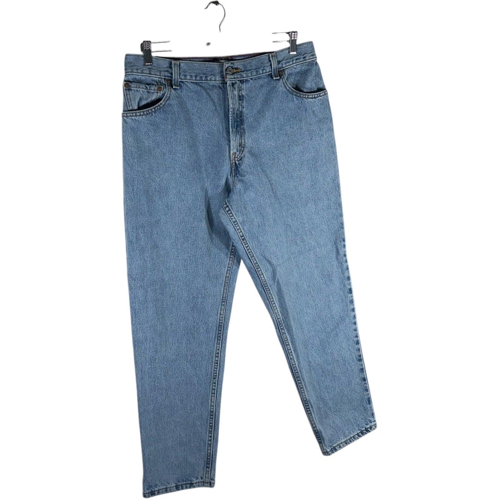 Collection of Levi's 505 Denim Wide Leg Jeans 34.5x28 in a gallery layout