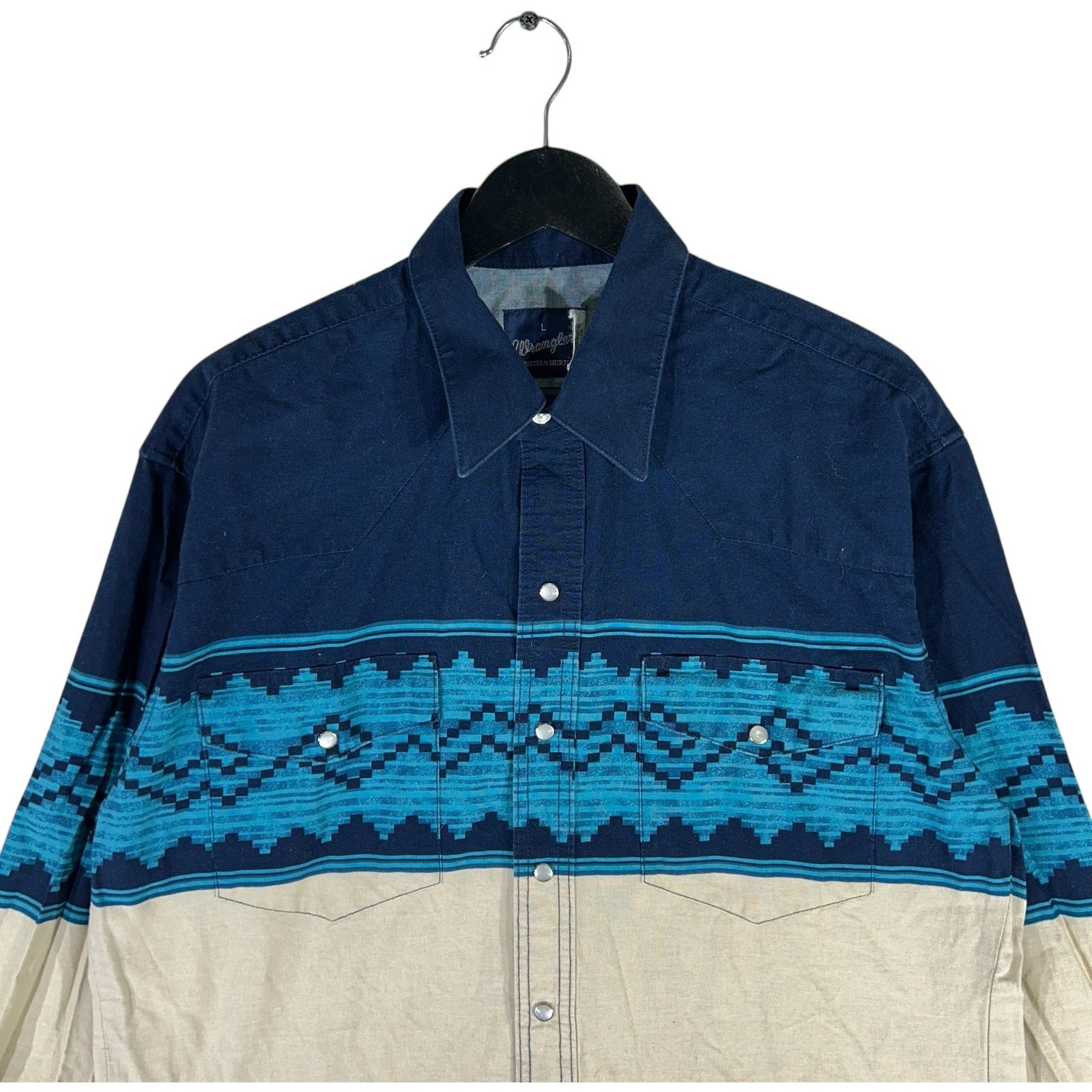 Collection of Vintage Western Wrangler Pearl Snap Long Sleeve Button Up in a gallery layout