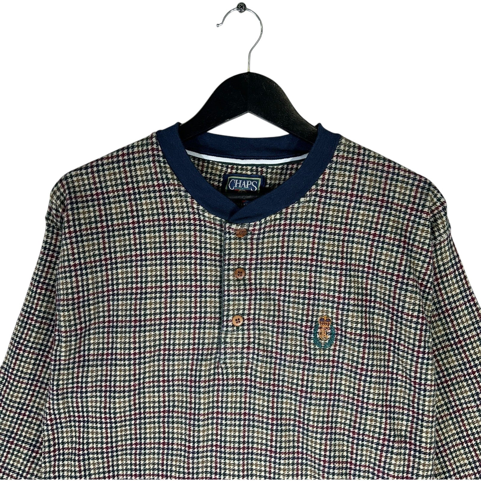 Collection of Chaps Ralph Lauren Plaid Henley Long Sleeve in a gallery layout