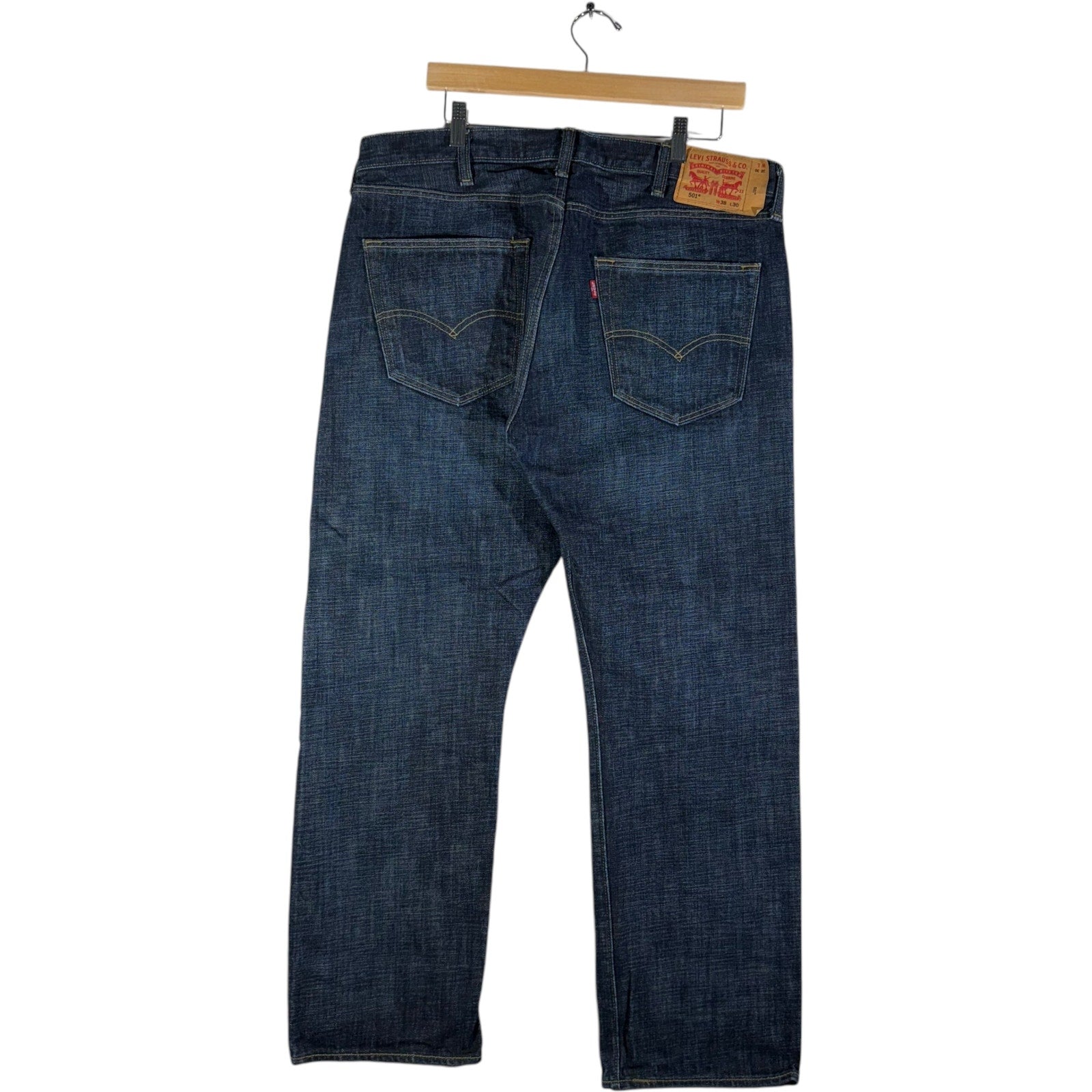 Collection of Levi Red Tab 501 Dark Wash Denim Straight Leg Jeans 38x30 in a gallery layout