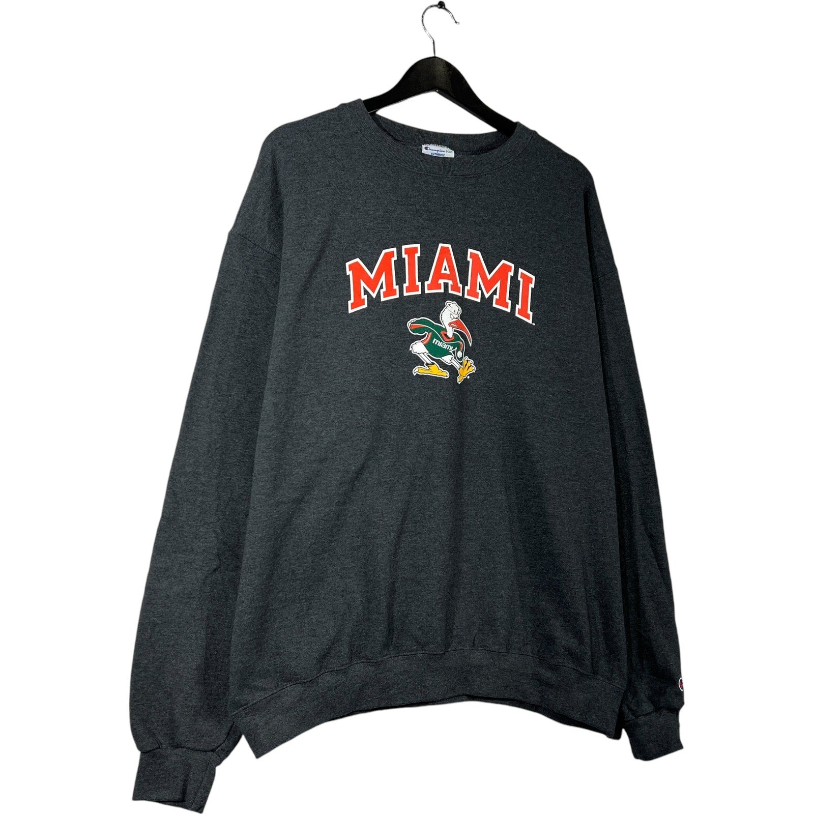 Collection of Champion University of Miami Hurricanes Sebastian the Ibis Crewneck in a gallery layout