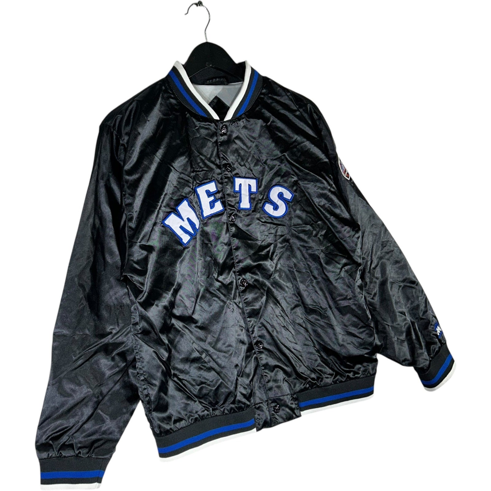 Collection of Vintage Youth Mighty Mac Sports New York Mets Satin Jacket in a gallery layout