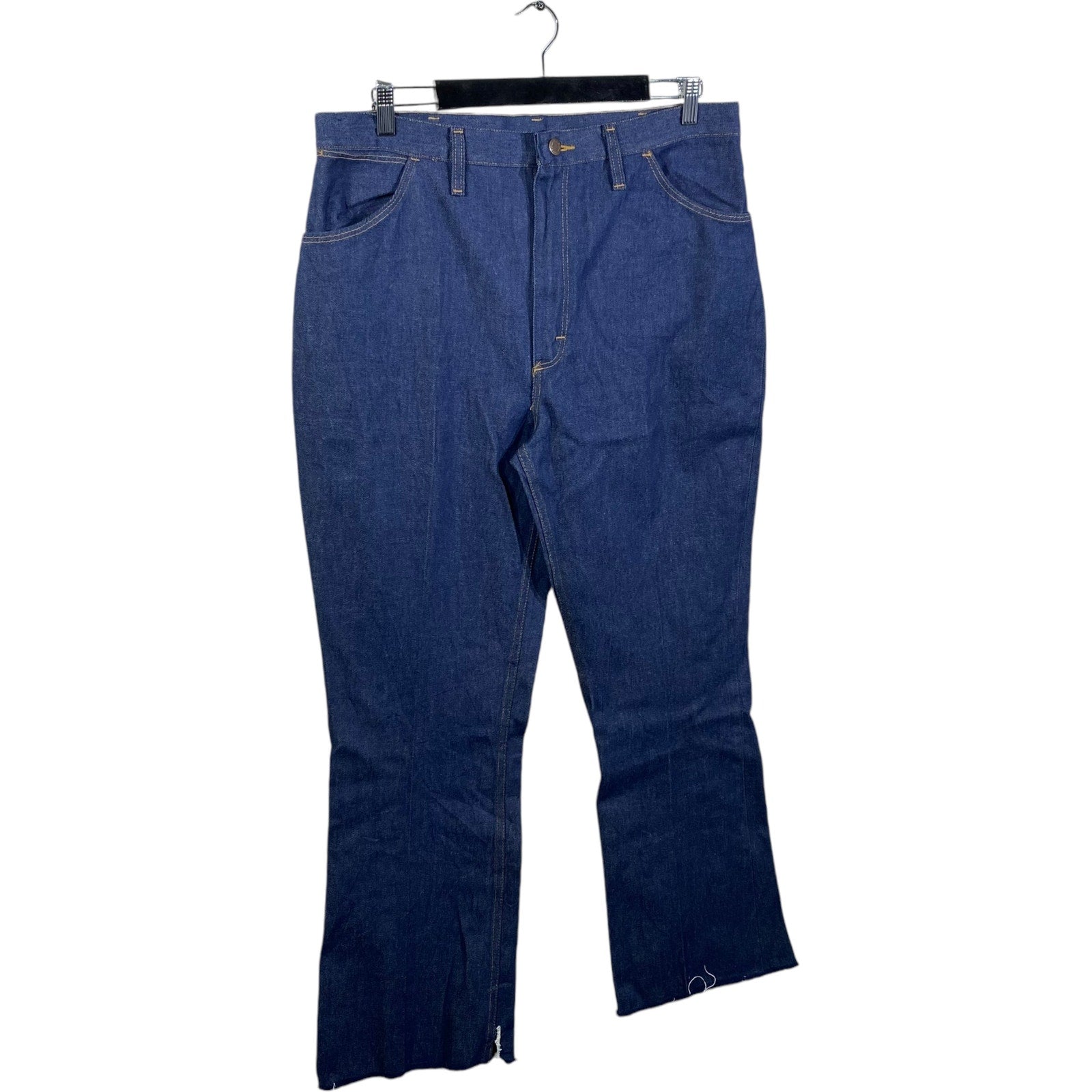 Collection of Wrangler Regular Fit Flared Denim Jeans 38 x 33 in a gallery layout