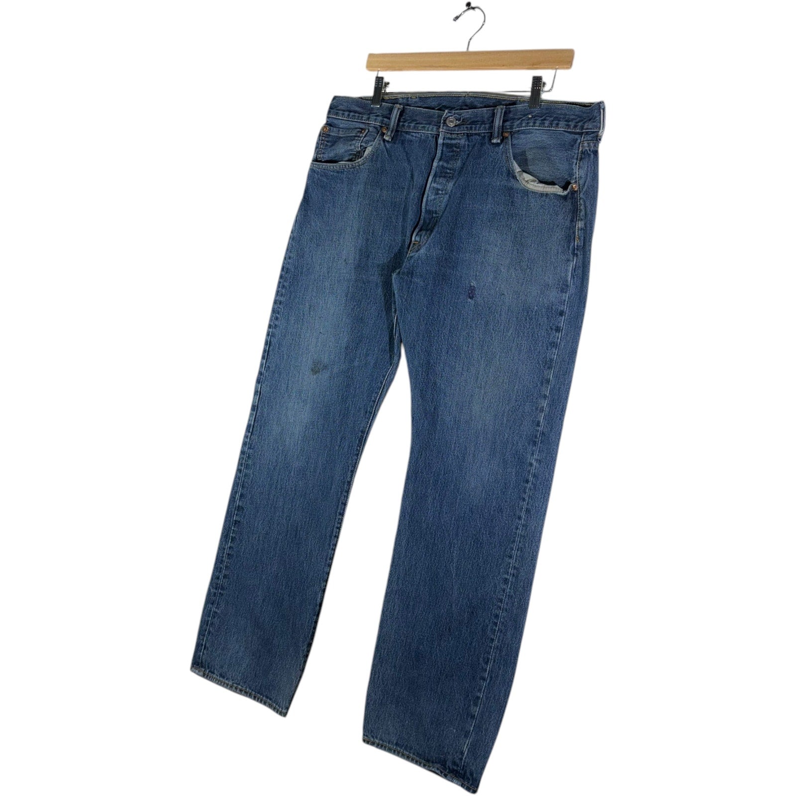 Collection of Levi's 501 5 Pocket Denim Straight Leg Jeans 38x32 in a gallery layout