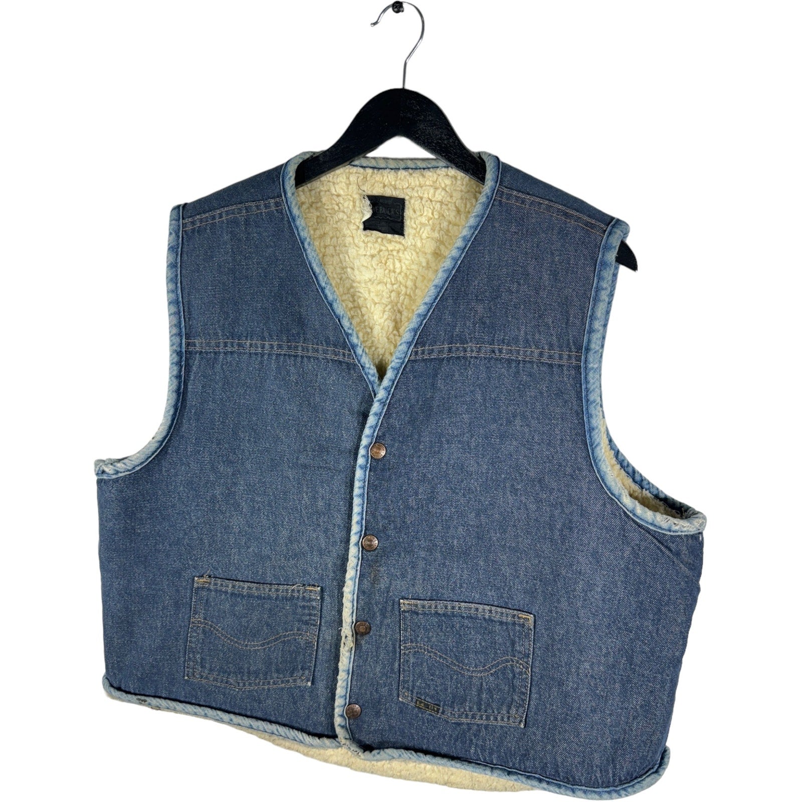 Collection of Vintage Roebucks Sherpa Lined Denim Workwear Vest in a gallery layout