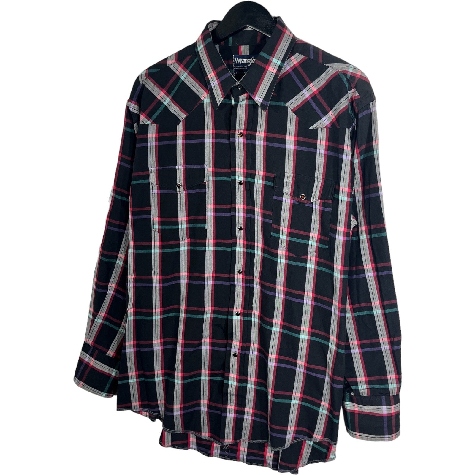 Collection of Vintage Wrangler Cowboy Cut Long Sleeve Plaid Button Down in a gallery layout