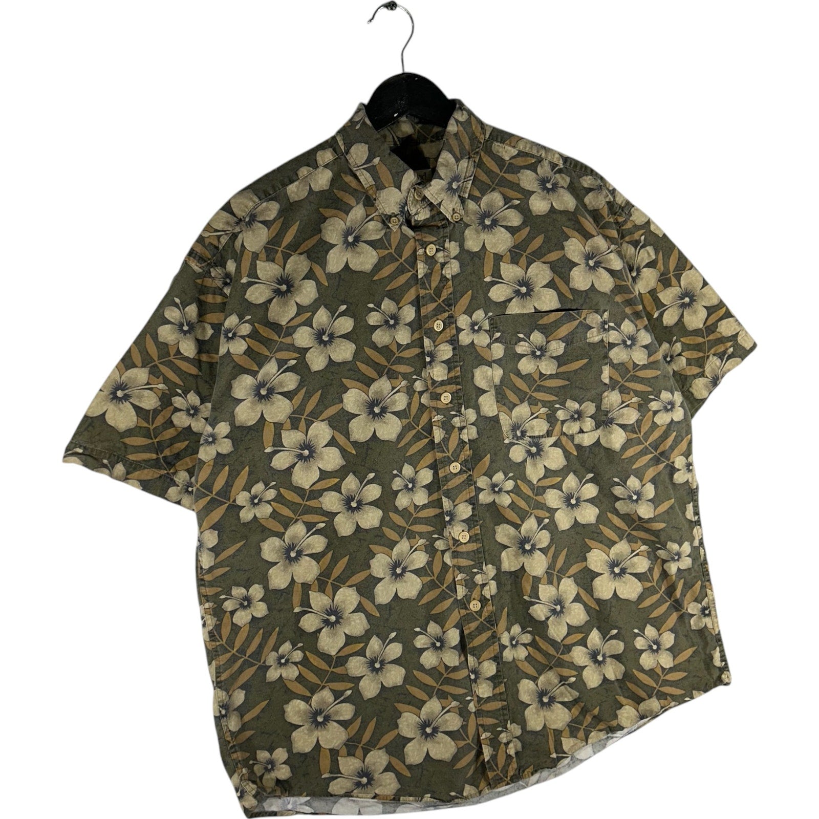 Collection of Weathered Dyed Crossings Floral Print Button Up in a gallery layout