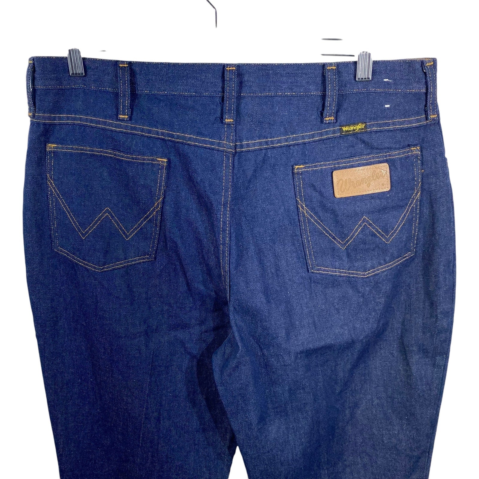 Collection of Wrangler Regular Fit Flared Denim Jeans 38 x 33 in a gallery layout