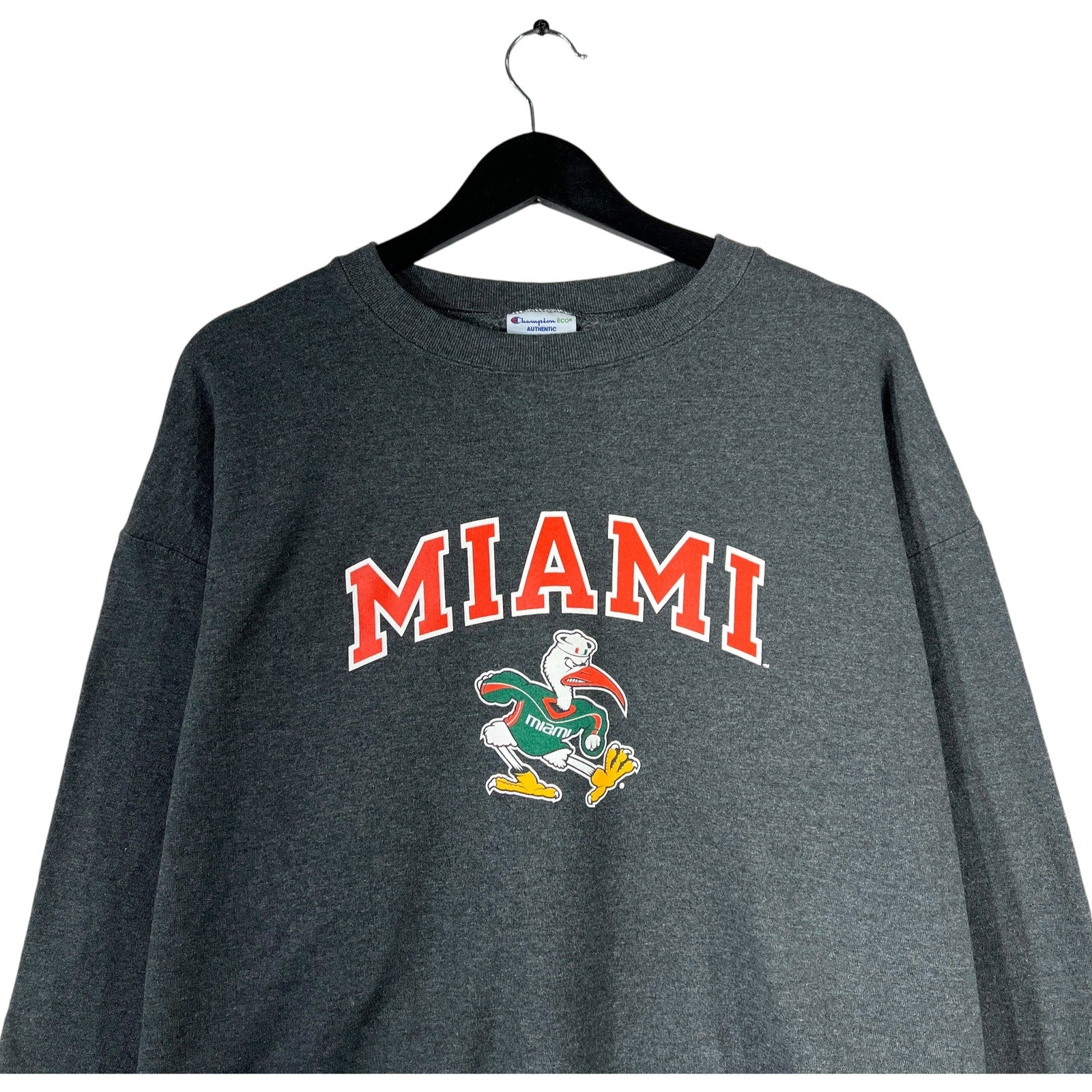 Collection of Champion University of Miami Hurricanes Sebastian the Ibis Crewneck in a gallery layout