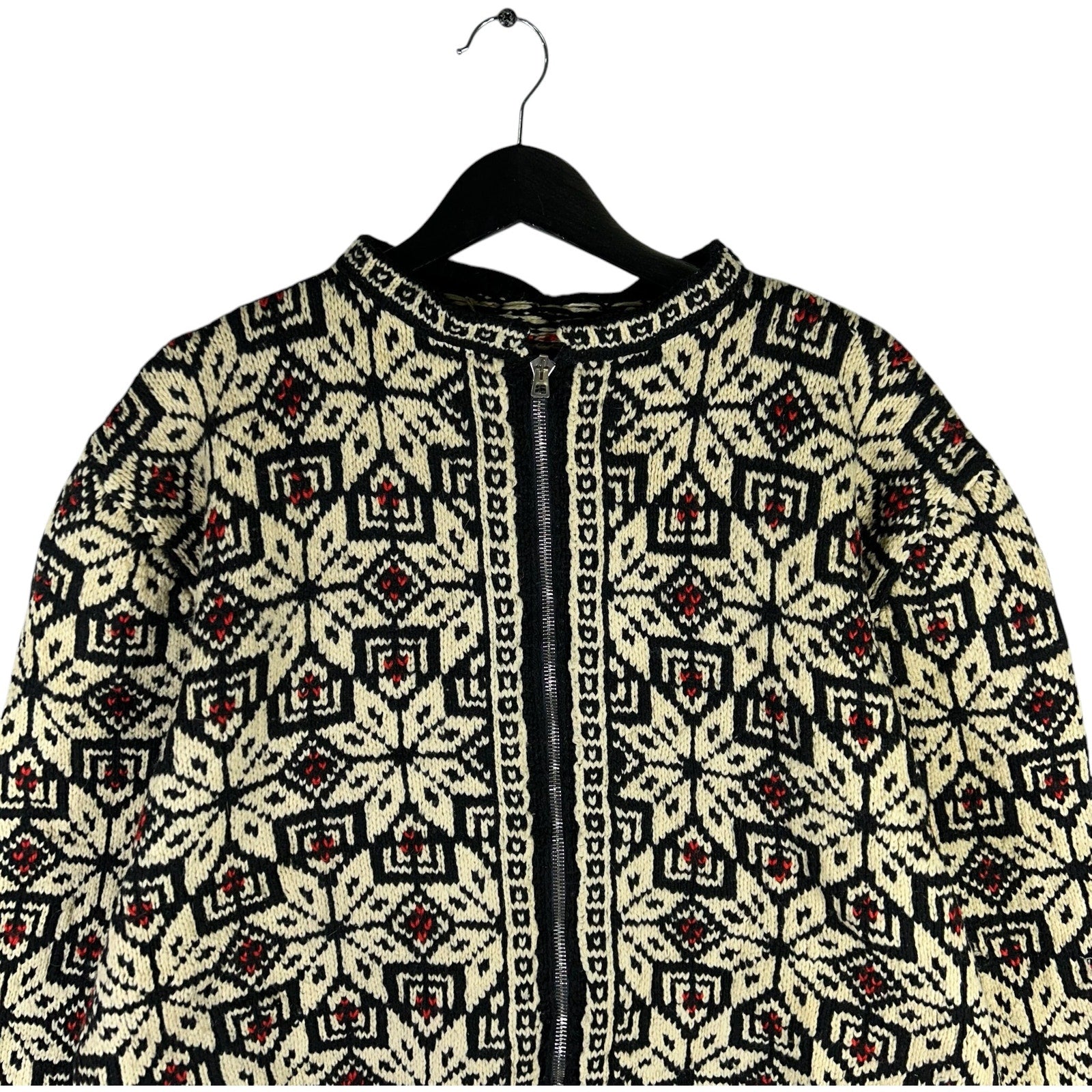Collection of Vintage Full Zip-Up Snow Flake Christmas Knitted Sweater in a gallery layout