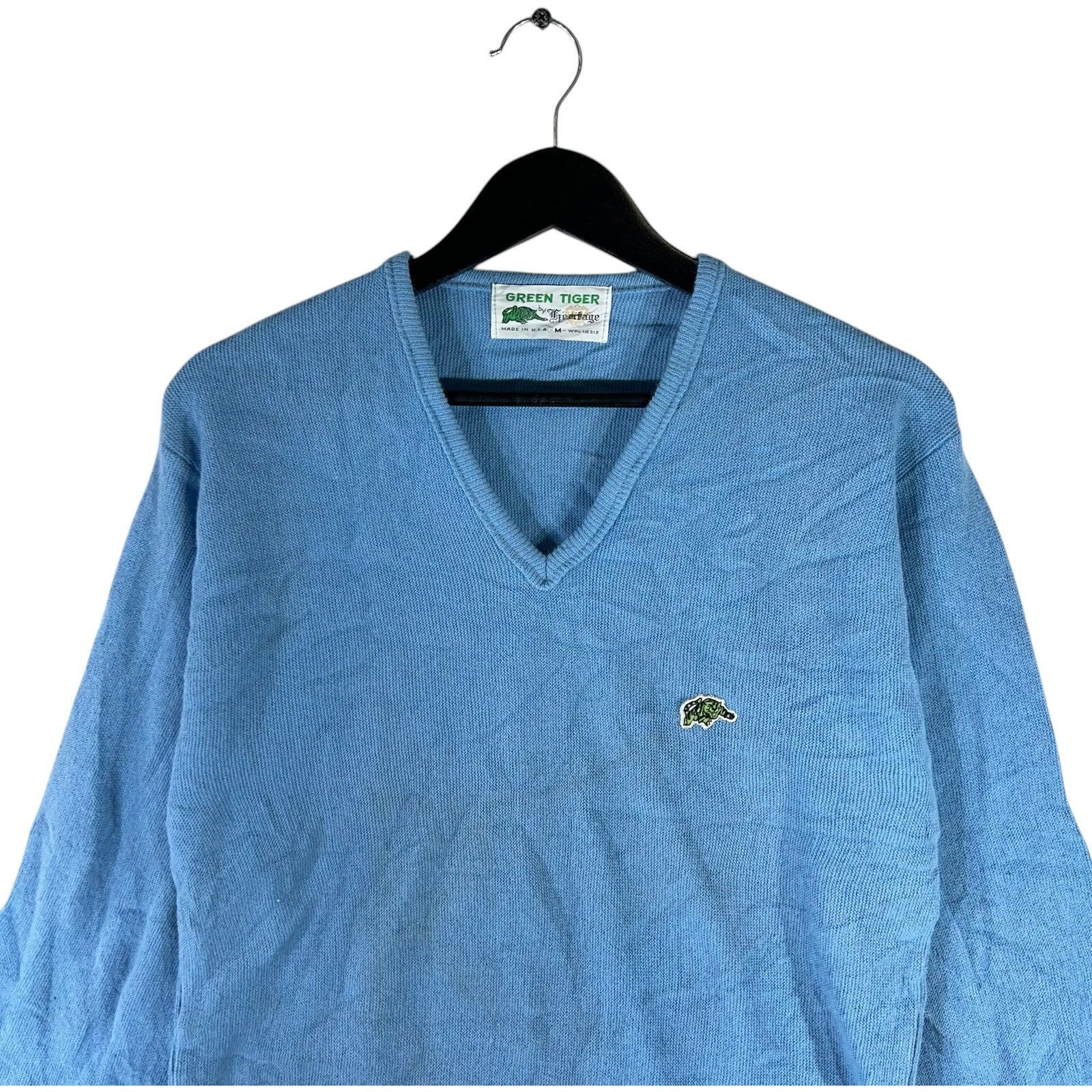 Collection of Vintage Green Tiger by Heritage Knit V-Neck Sweater in a gallery layout